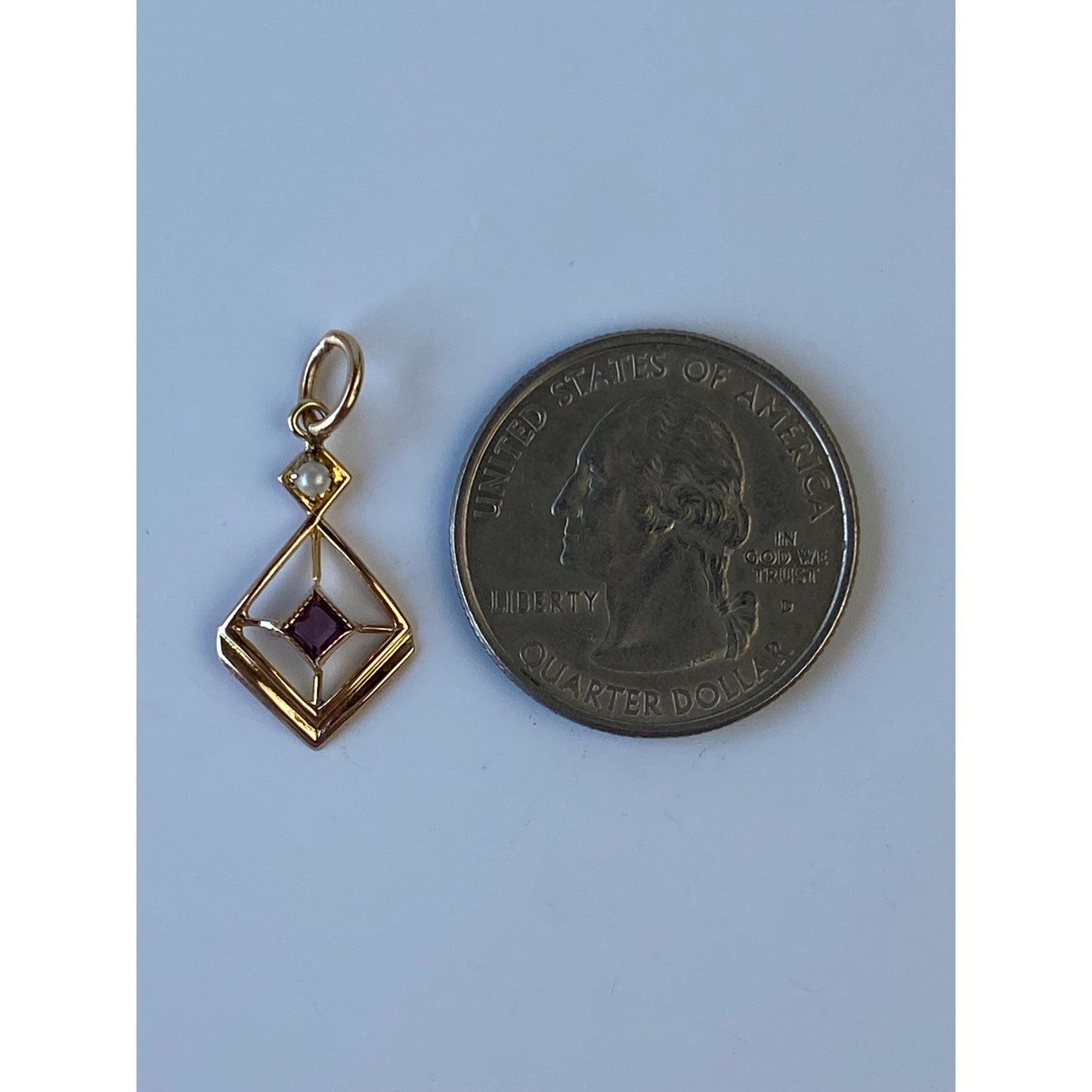 Vintage Solid 10k Yellow Gold Purple Cubic Zirconia Seed Pearl Stick Pin Conversion Charm