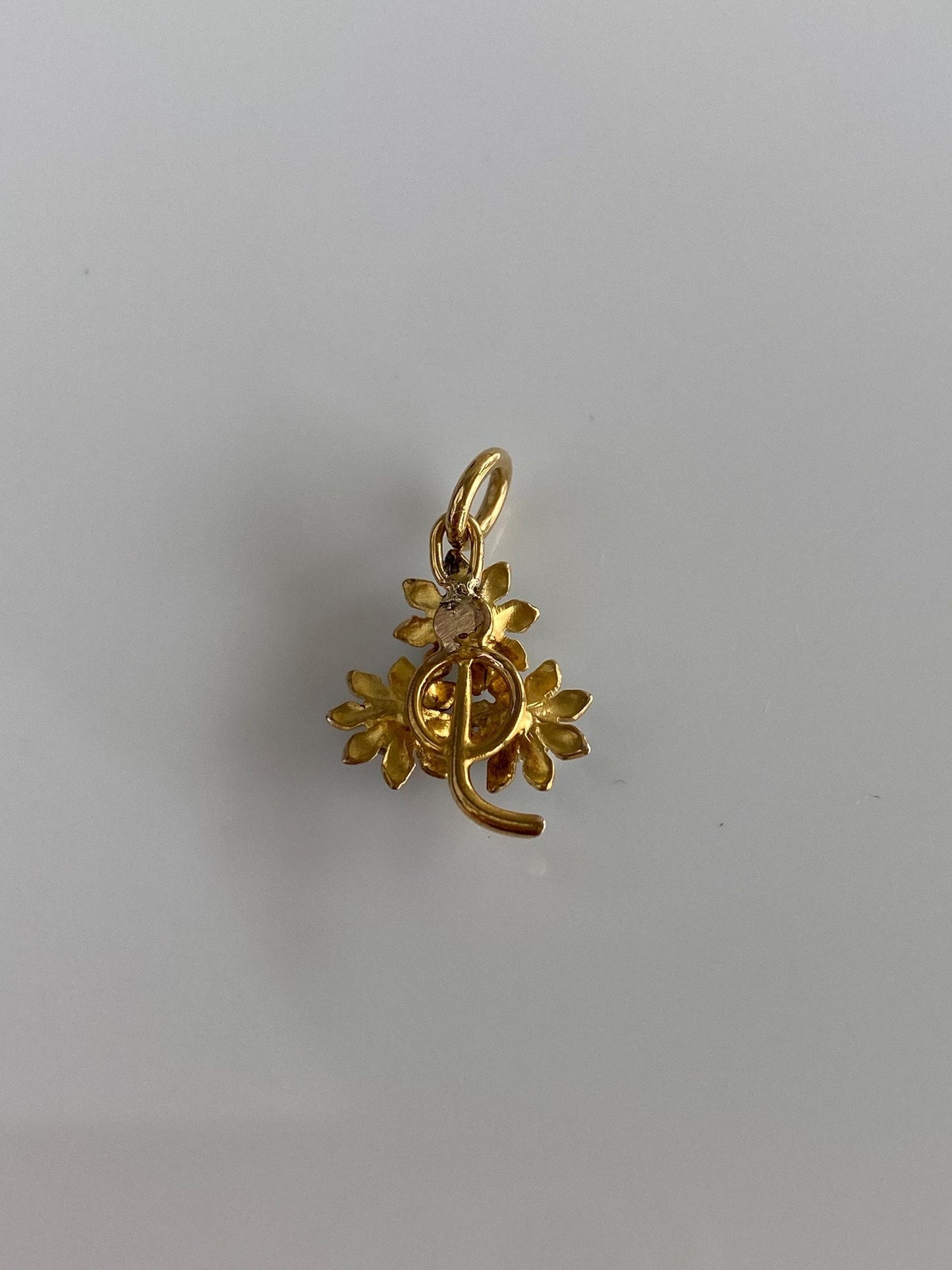 Vintage Solid 21k Yellow Gold Diamond Blue Enamel Flowers Stick Pin Conversion Charm