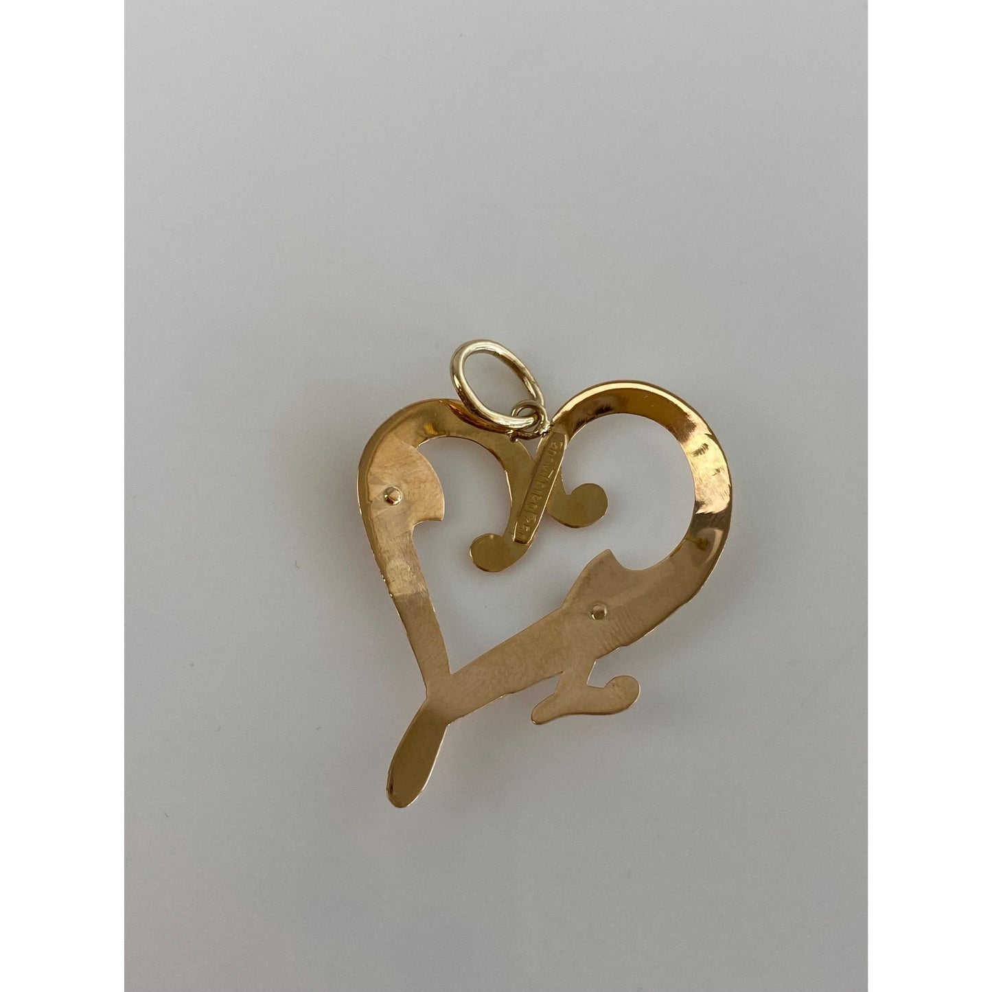 Vintage Solid 18k Yellow Gold Red Cubic Zirconia Engraved Heart Charm