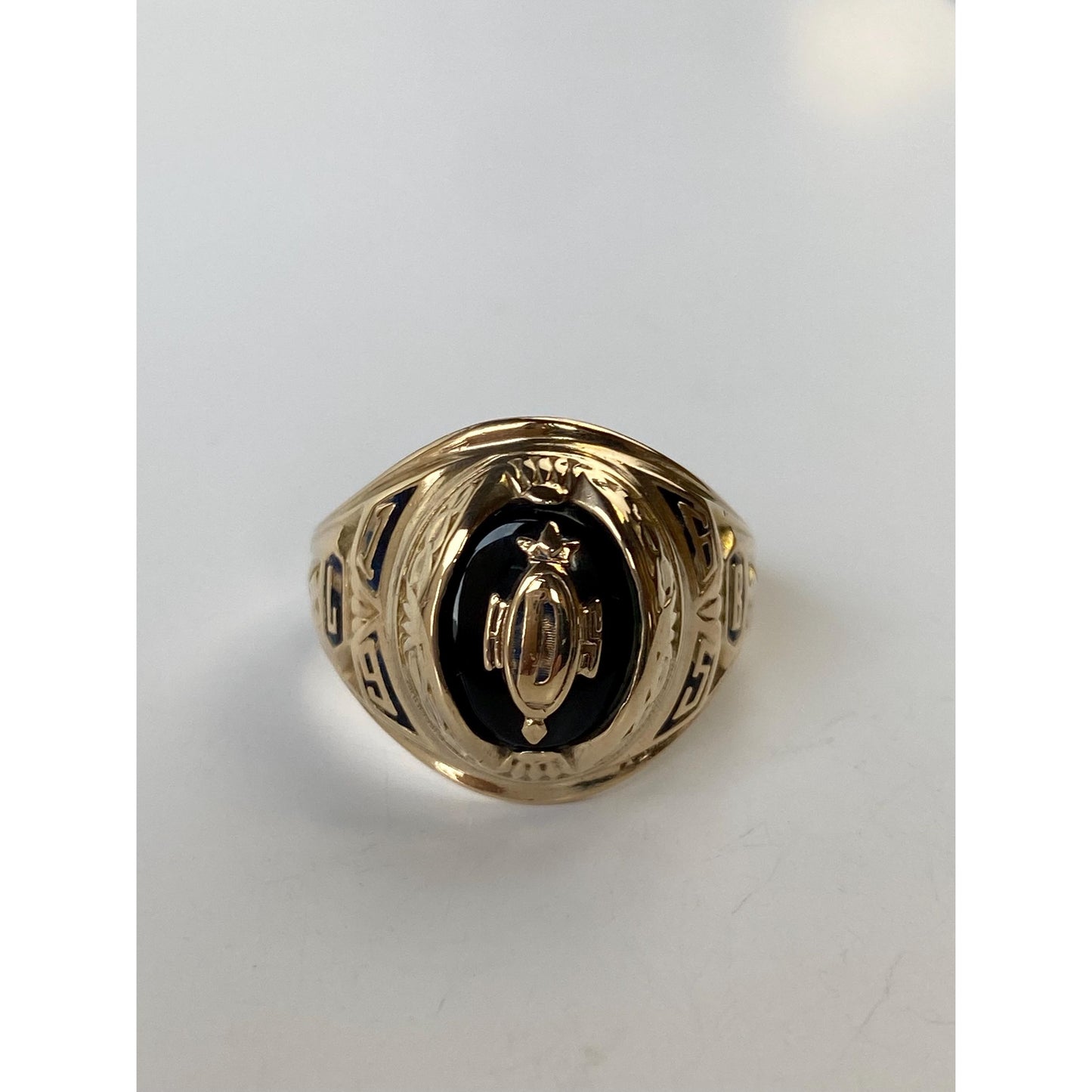Vintage Solid 10k Yellow Gold Black Enamel 1965 Class Ring - Size 6.75