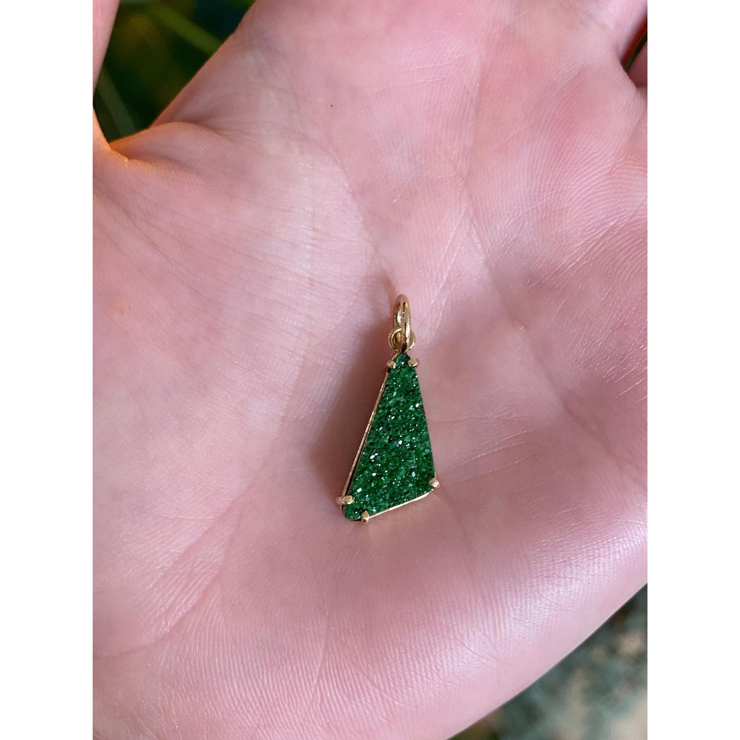 Vintage Solid 14k Yellow Gold Green Druzy Charm