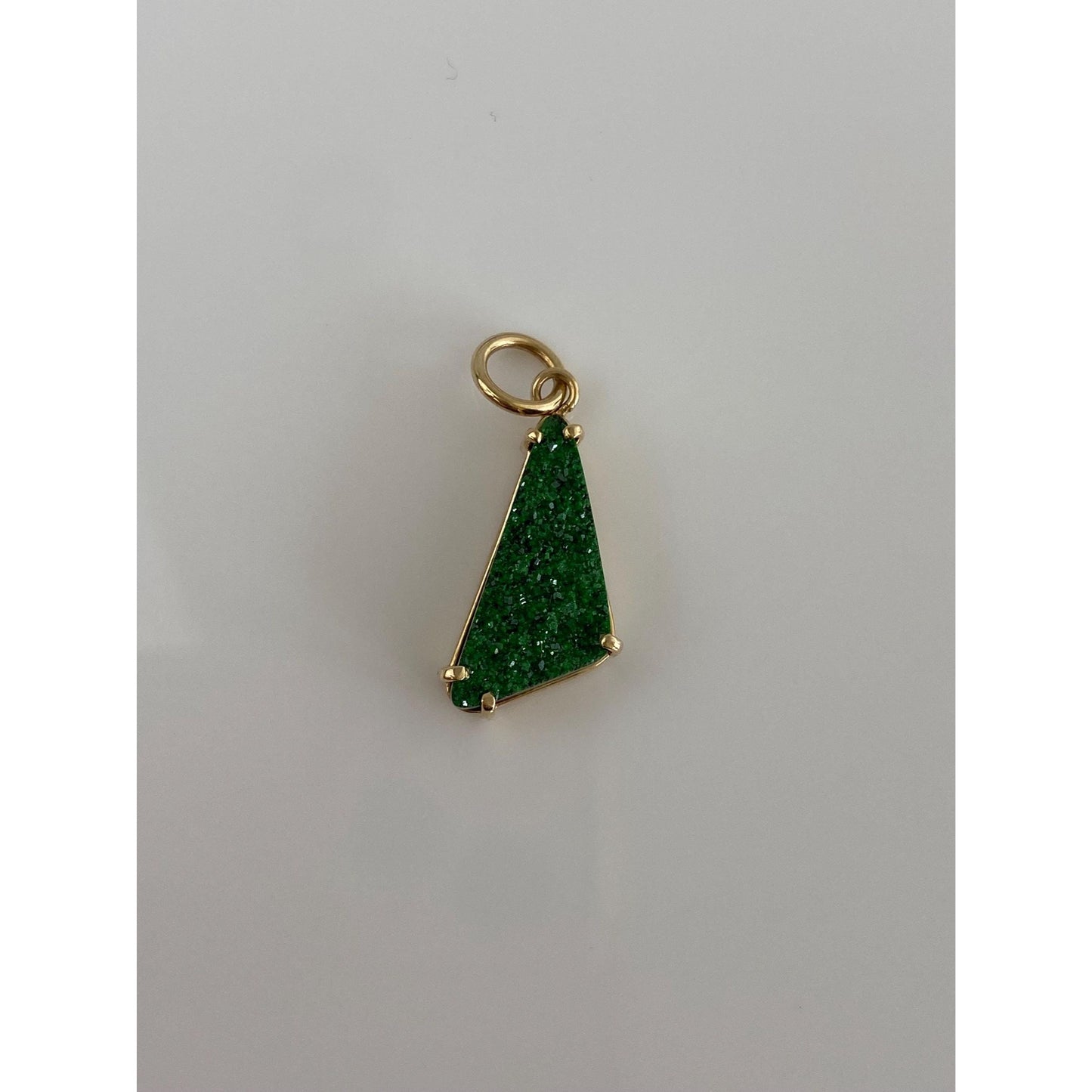 Vintage Solid 14k Yellow Gold Green Druzy Charm
