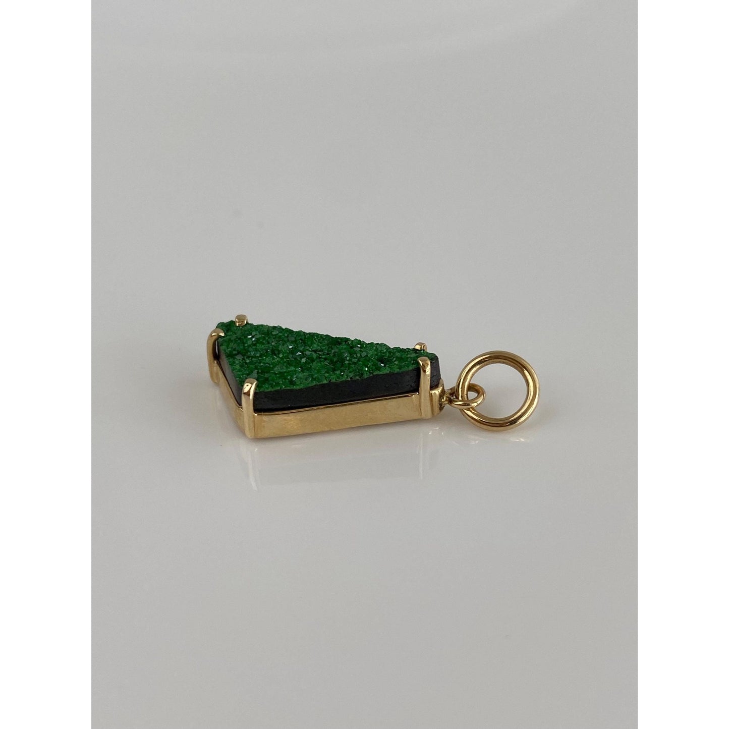 Vintage Solid 14k Yellow Gold Green Druzy Charm