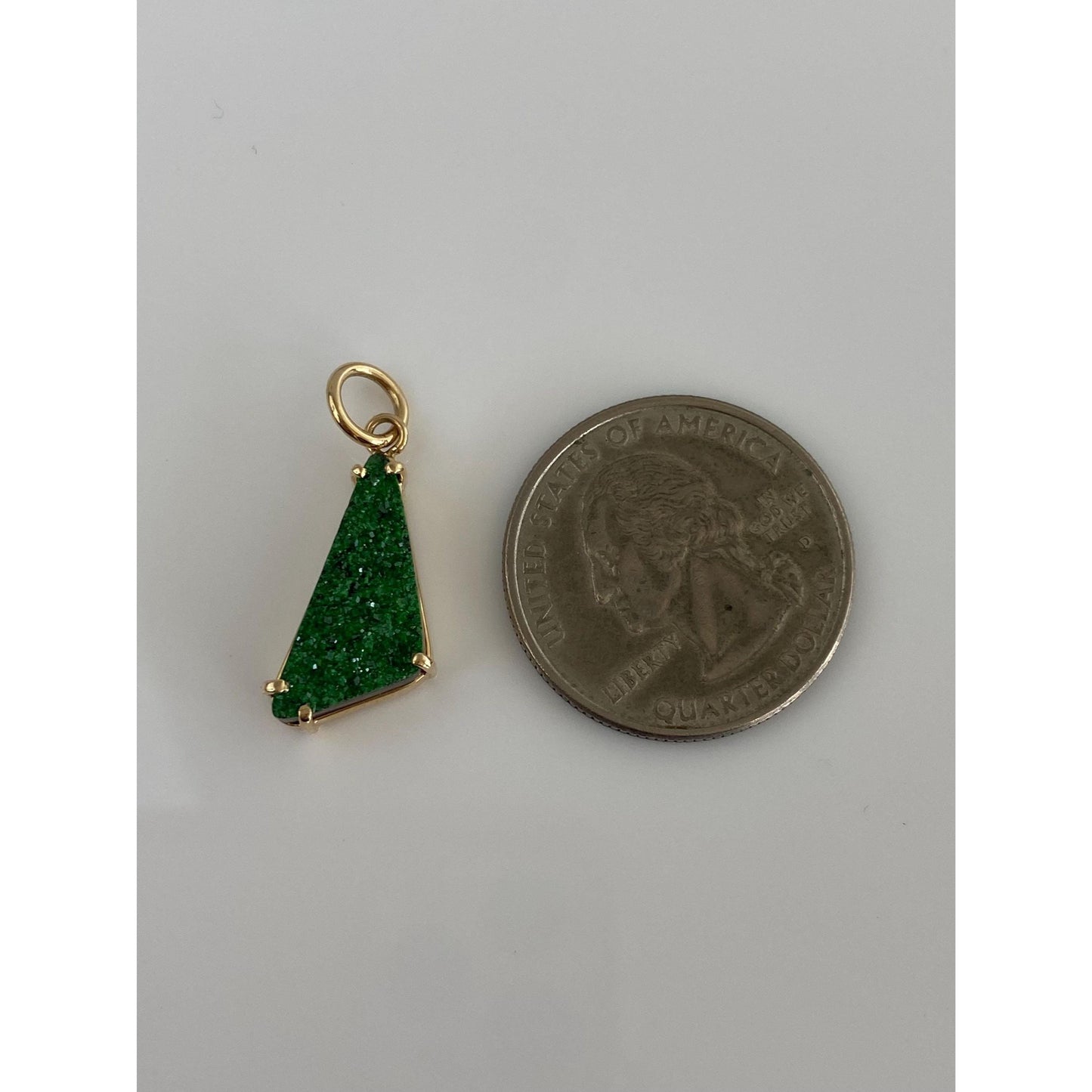 Vintage Solid 14k Yellow Gold Green Druzy Charm