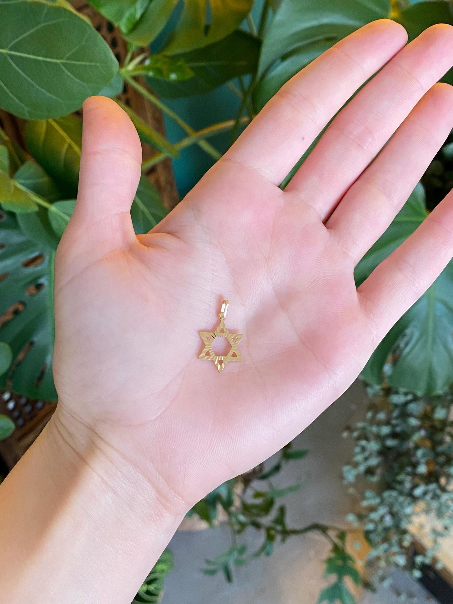 Vintage Solid 18k Yellow Gold Engine Turned Star of David Charm