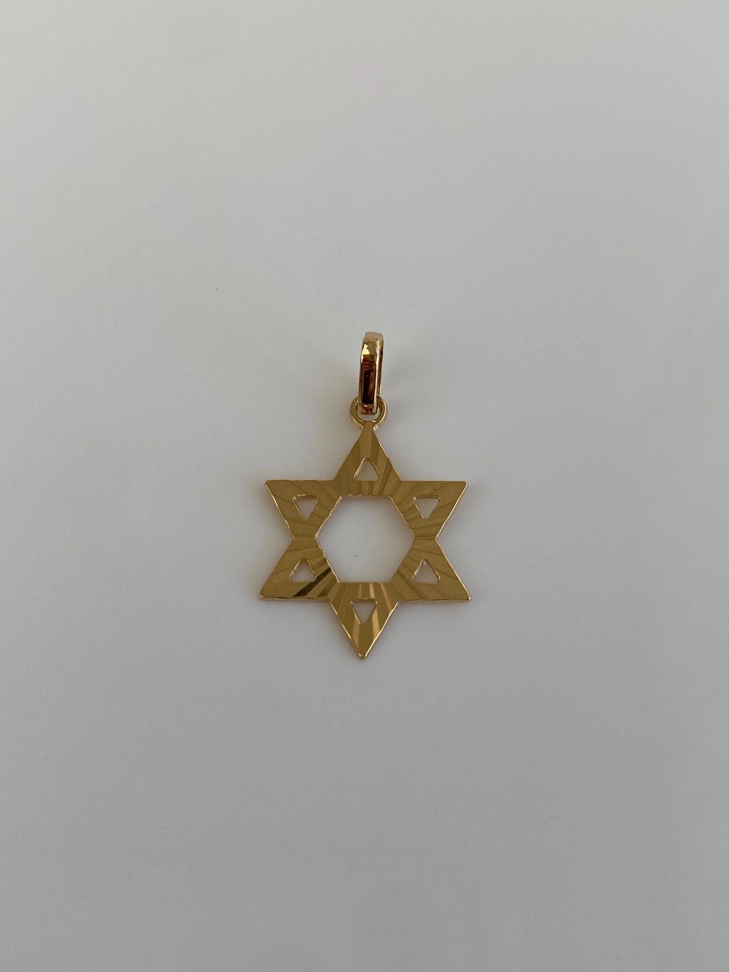 Vintage Solid 18k Yellow Gold Engine Turned Star of David Charm