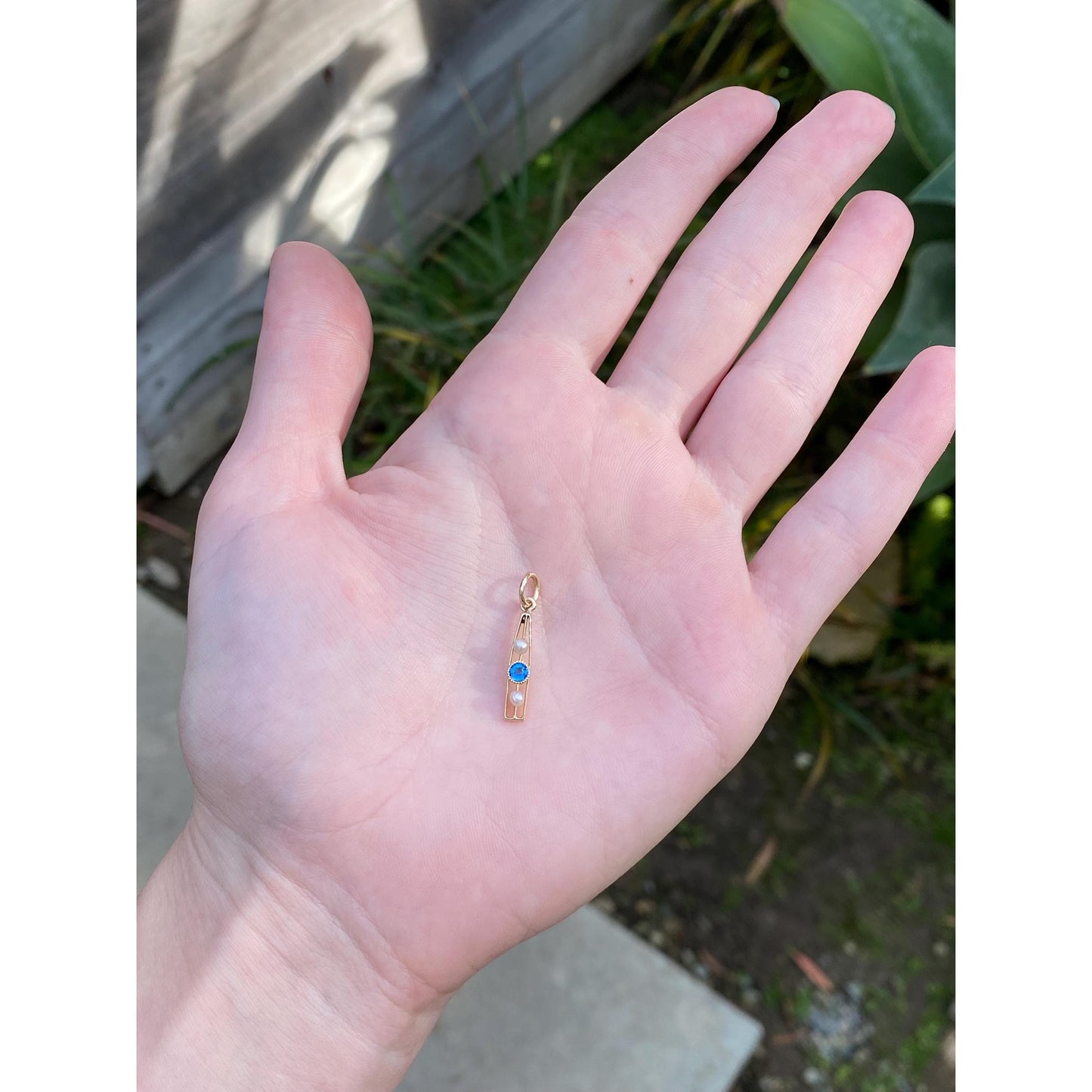 Vintage Solid 10k Yellow Gold Blue Cubic Zirconia Seed Pearl Charm