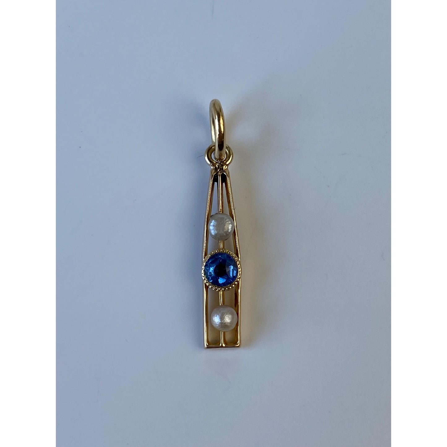 Vintage Solid 10k Yellow Gold Blue Cubic Zirconia Seed Pearl Charm