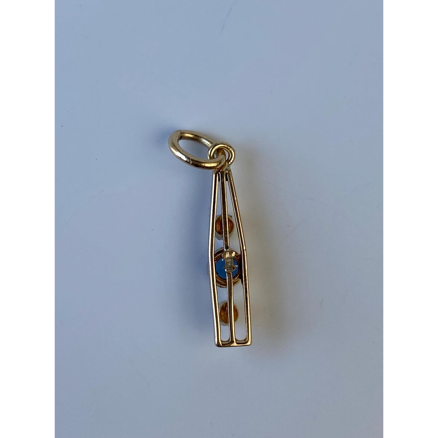 Vintage Solid 10k Yellow Gold Blue Cubic Zirconia Seed Pearl Charm