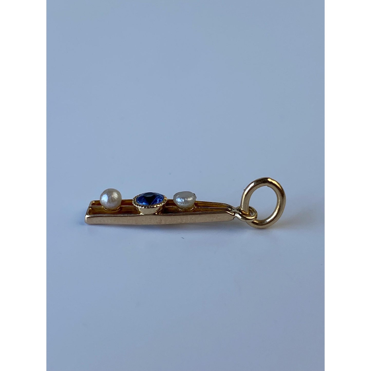 Vintage Solid 10k Yellow Gold Blue Cubic Zirconia Seed Pearl Charm