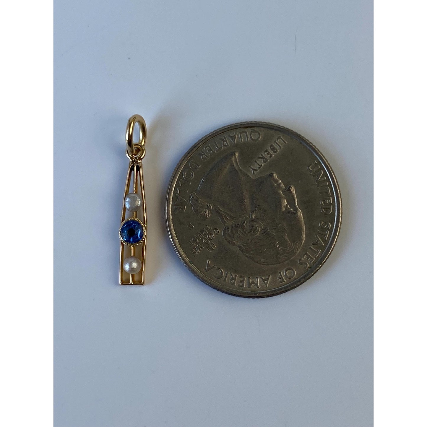 Vintage Solid 10k Yellow Gold Blue Cubic Zirconia Seed Pearl Charm