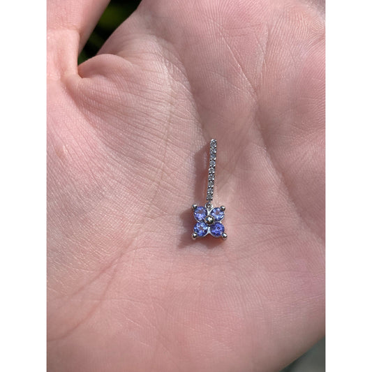 Solid 10k White Gold Clear Sapphire Lavender Cubic Zirconia Flower Charm