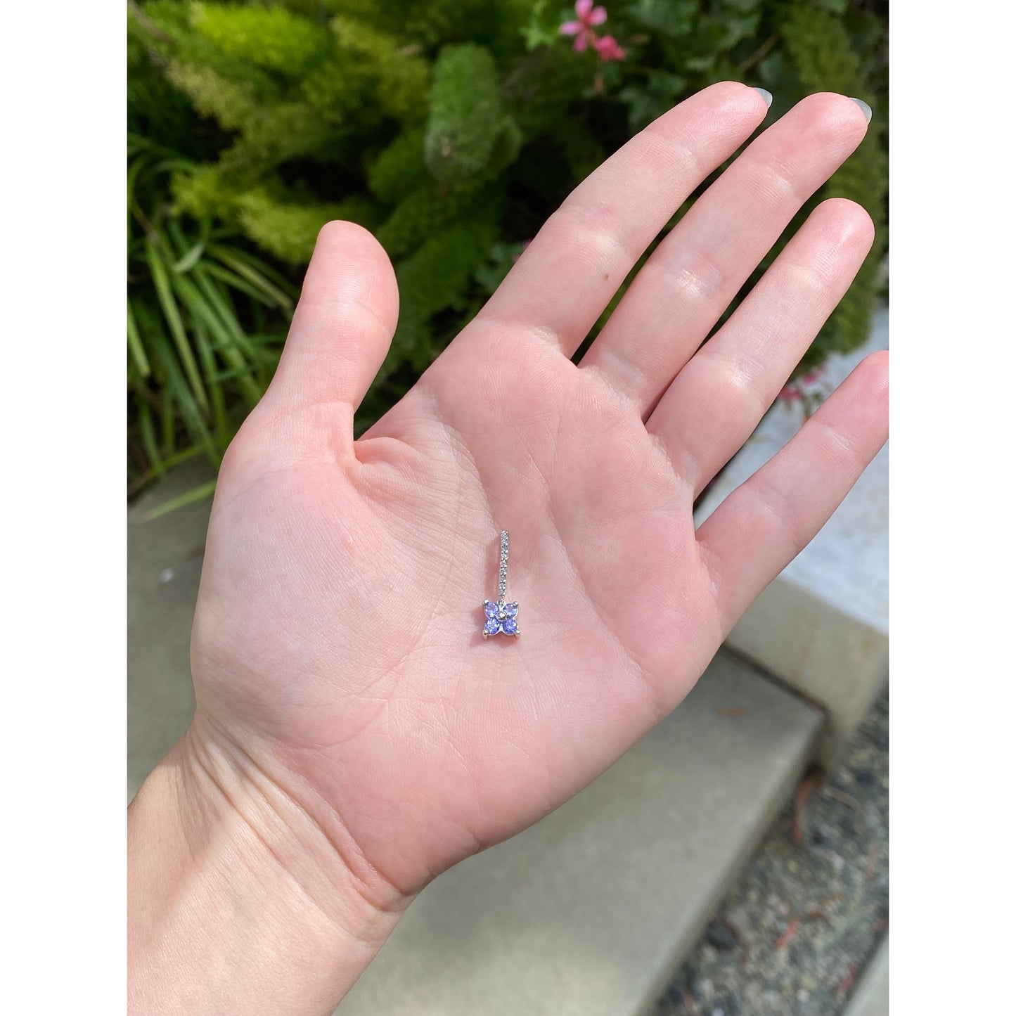 Solid 10k White Gold Clear Sapphire Lavender Cubic Zirconia Flower Charm