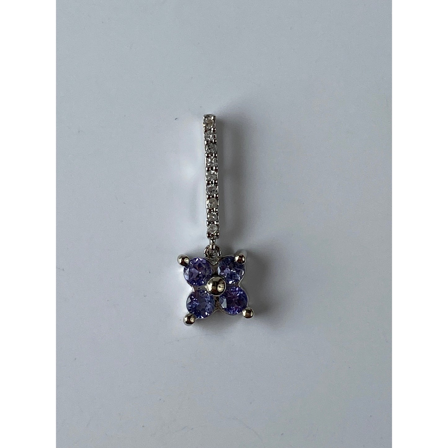 Solid 10k White Gold Clear Sapphire Lavender Cubic Zirconia Flower Charm