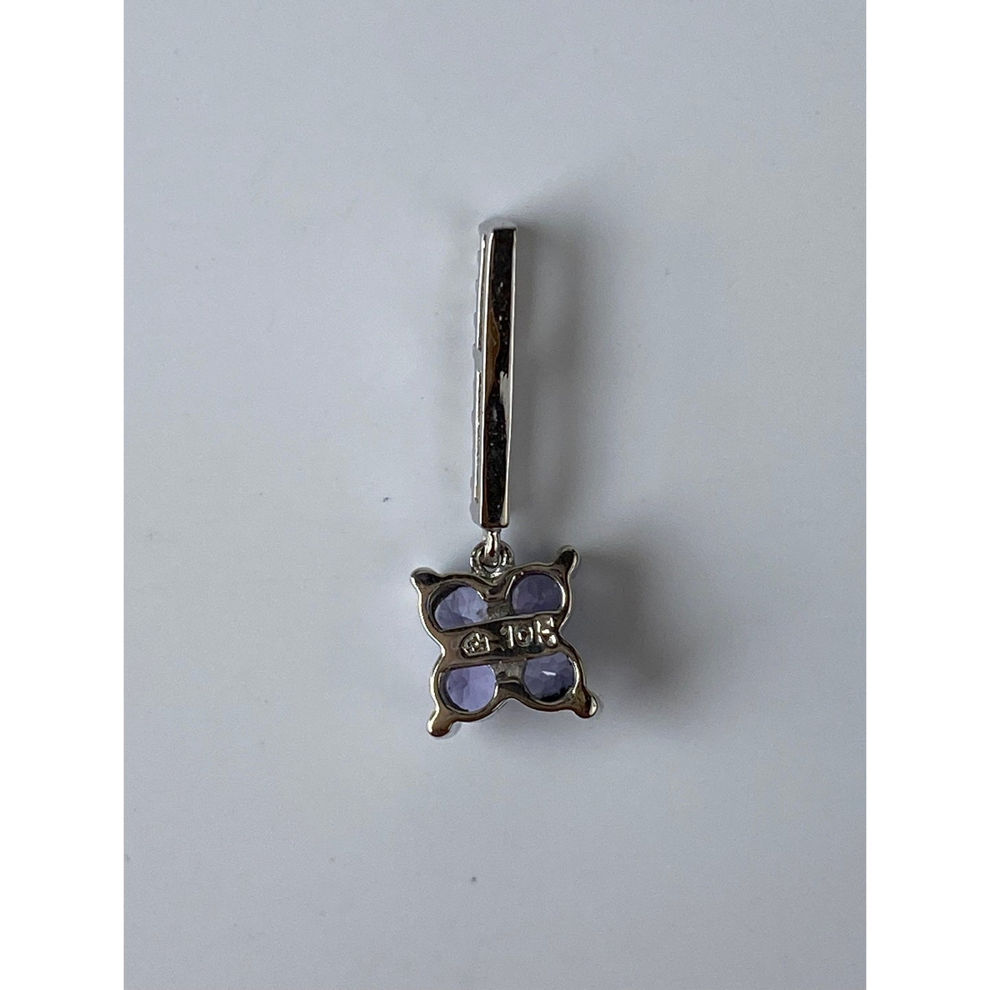 Solid 10k White Gold Clear Sapphire Lavender Cubic Zirconia Flower Charm