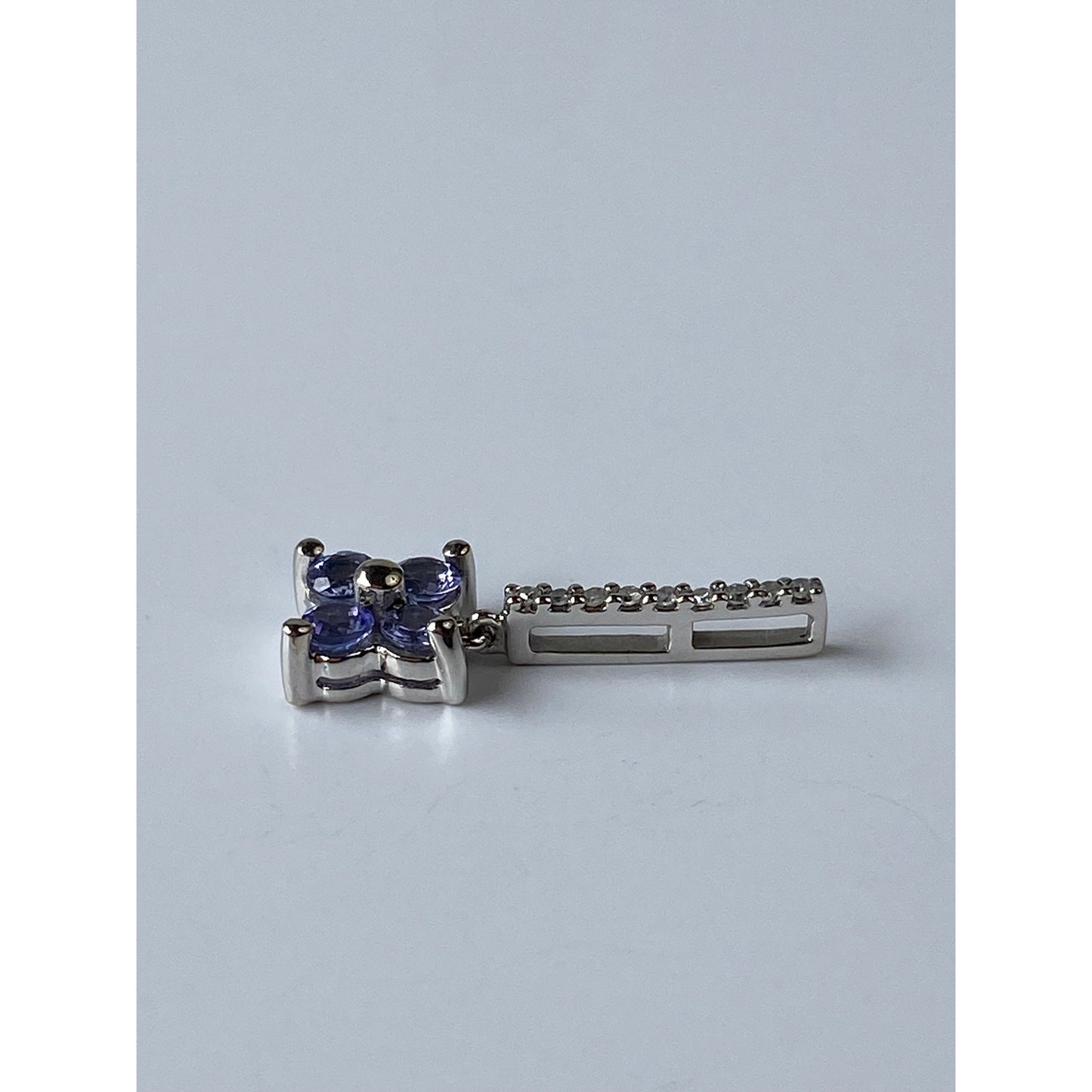 Solid 10k White Gold Clear Sapphire Lavender Cubic Zirconia Flower Charm