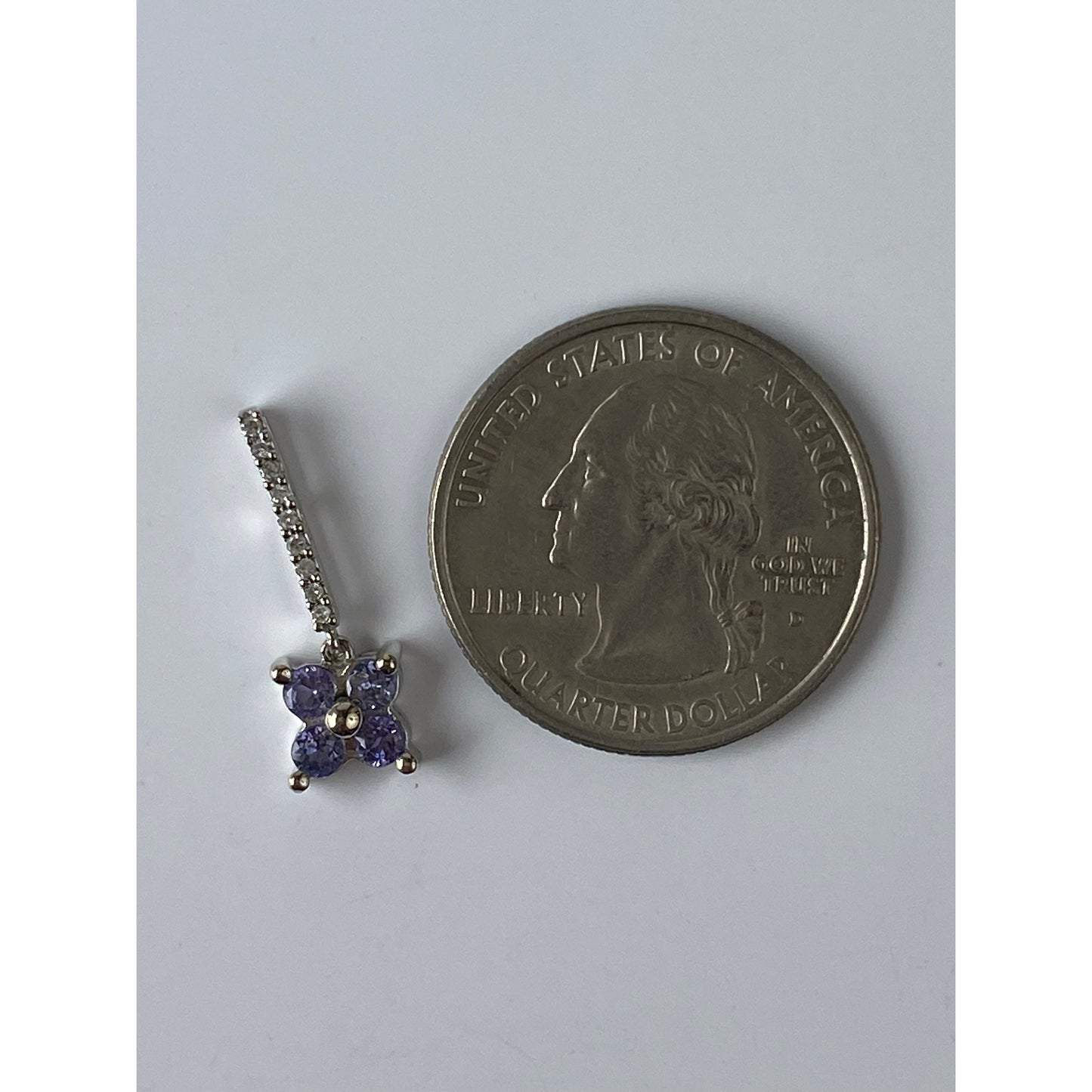 Solid 10k White Gold Clear Sapphire Lavender Cubic Zirconia Flower Charm