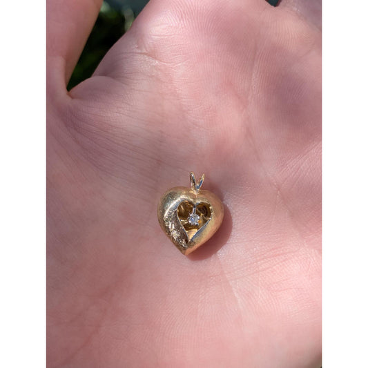 Vintage 14k Yellow Gold Clear Sapphire Heart Charm