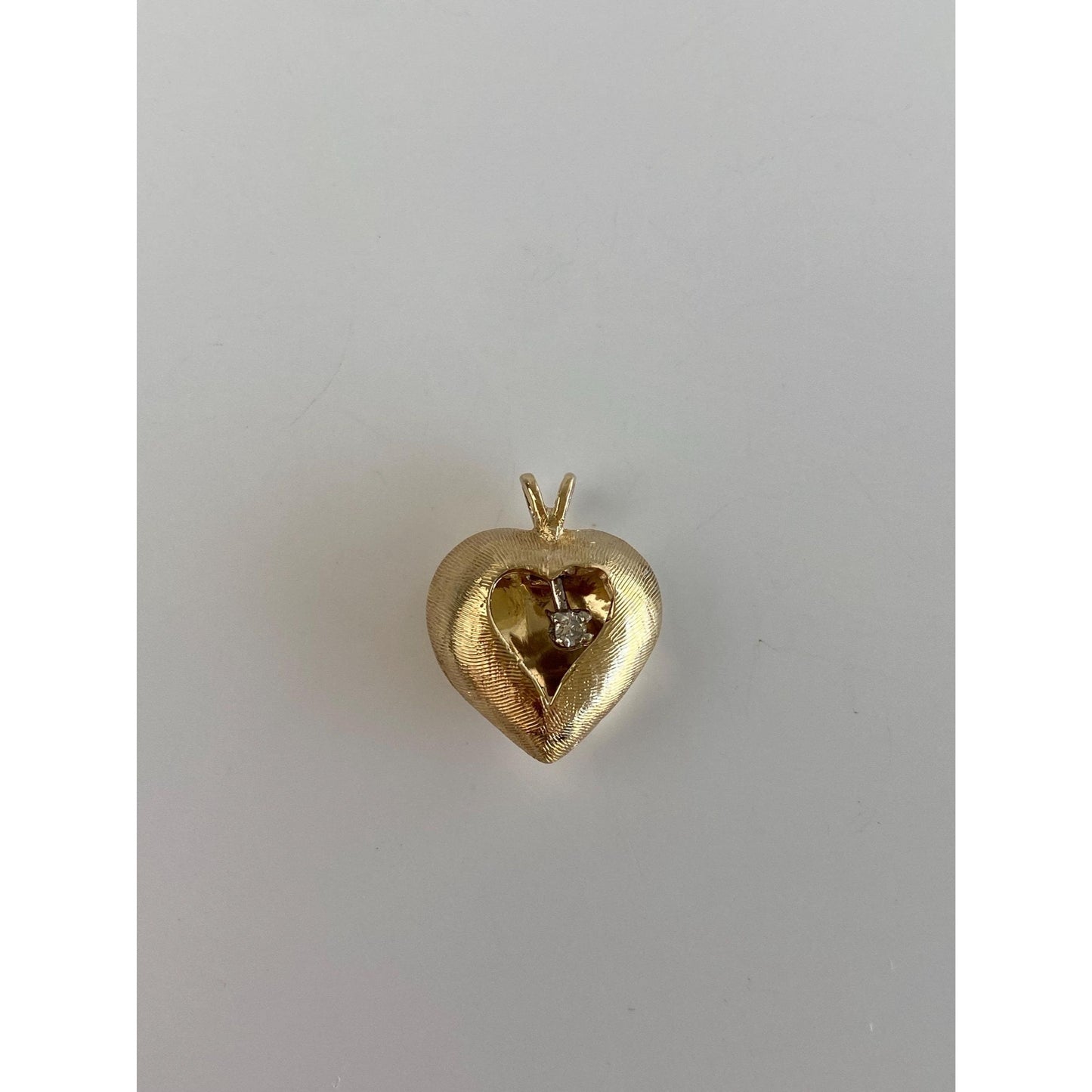 Vintage 14k Yellow Gold Clear Sapphire Heart Charm