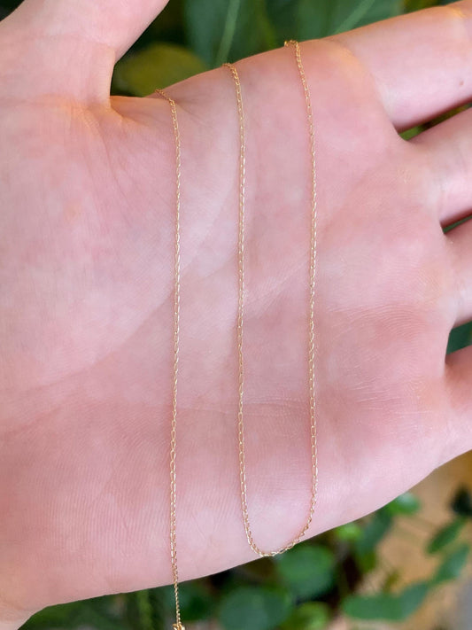Vintage Solid 14k Yellow Gold Dainty Elongated Curb Chain Necklace - 16 inches