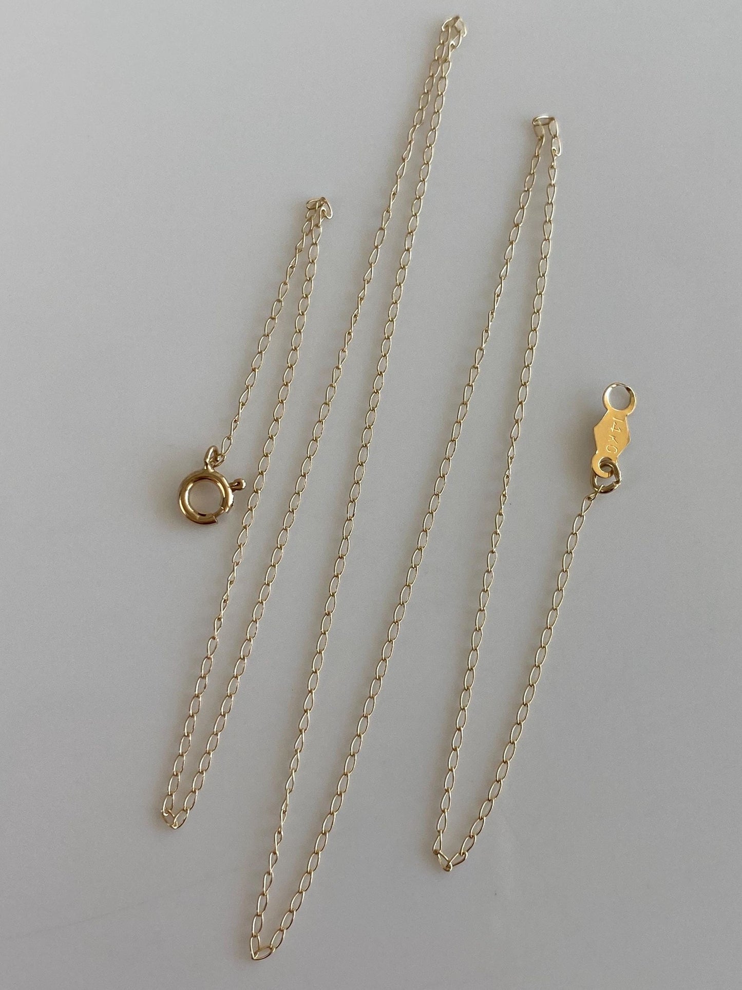 Vintage Solid 14k Yellow Gold Dainty Elongated Curb Chain Necklace - 16 inches