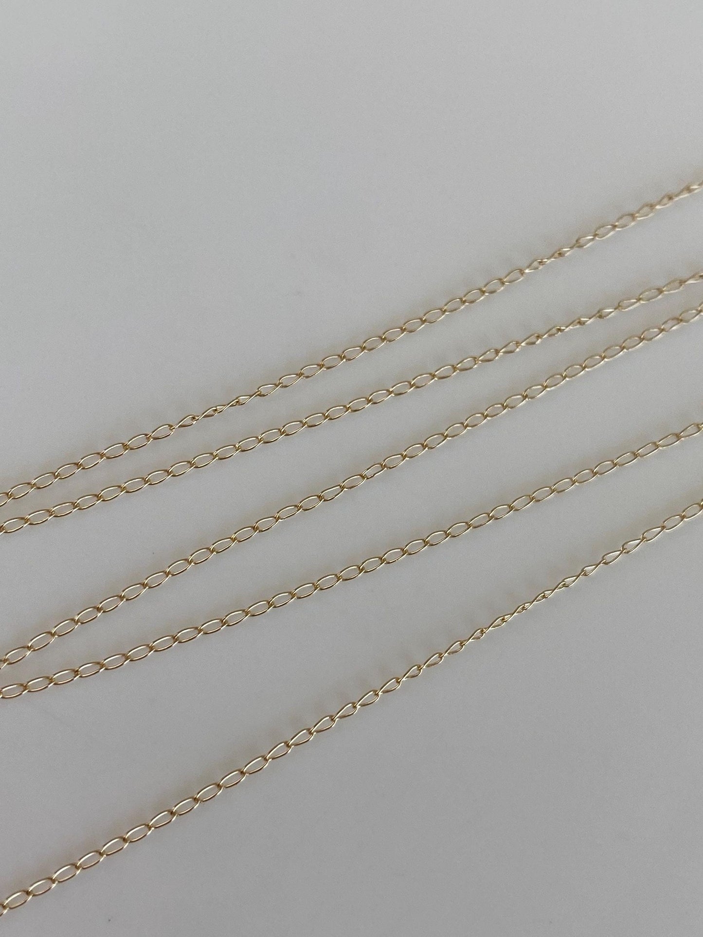 Vintage Solid 14k Yellow Gold Dainty Elongated Curb Chain Necklace - 16 inches
