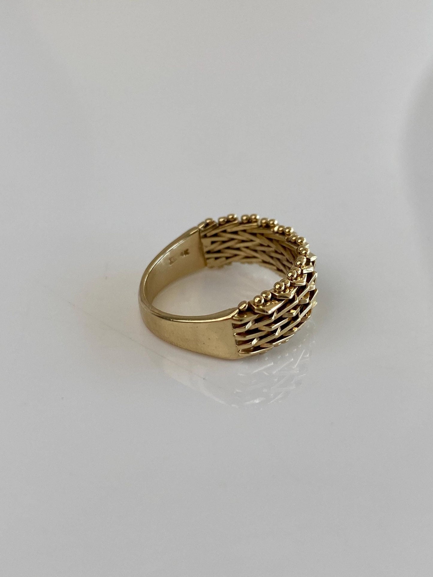 Vintage Solid 14k Yellow Gold Mesh Chain Ring Band - Size 5.5