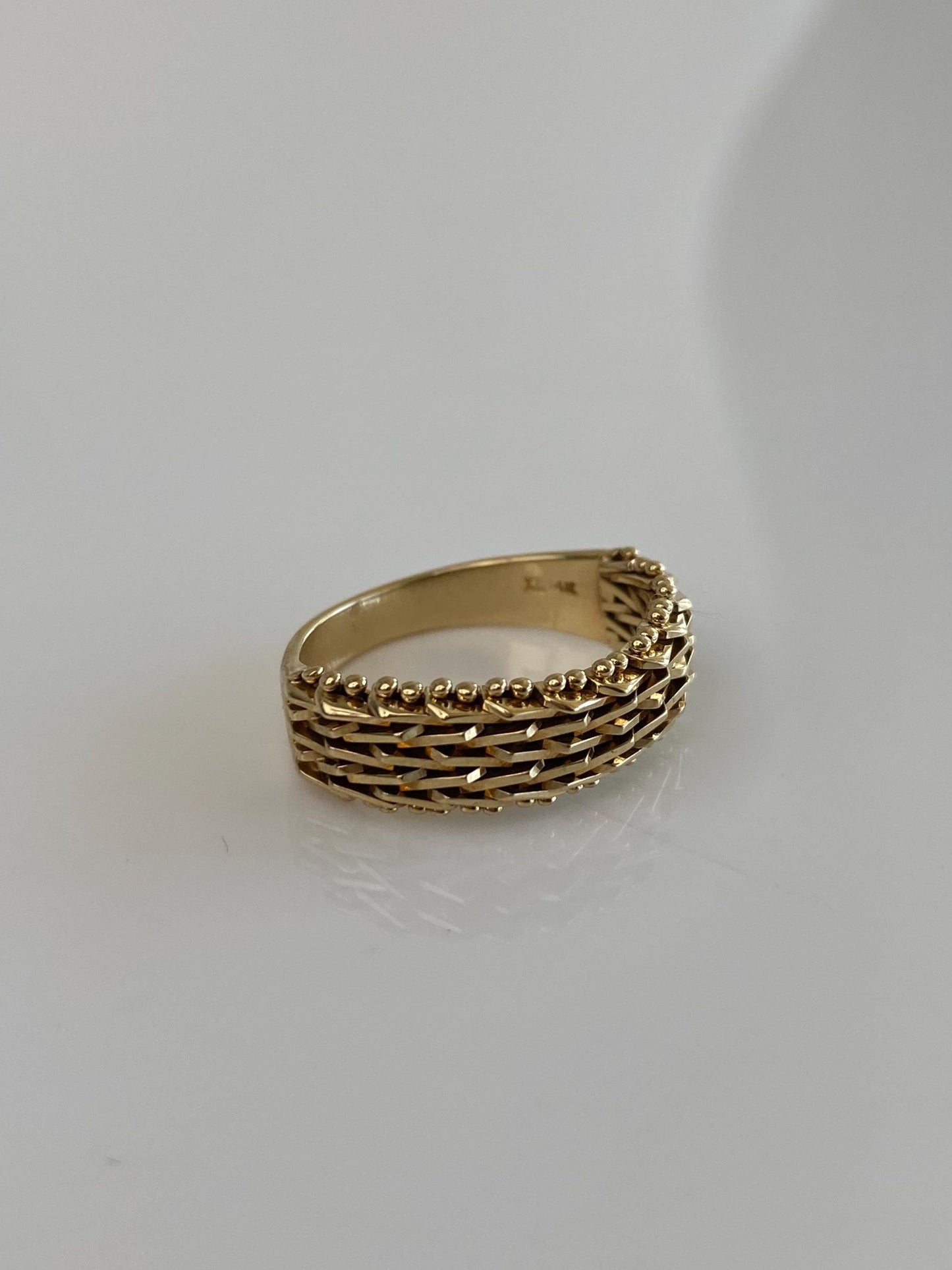 Vintage Solid 14k Yellow Gold Mesh Chain Ring Band - Size 5.5