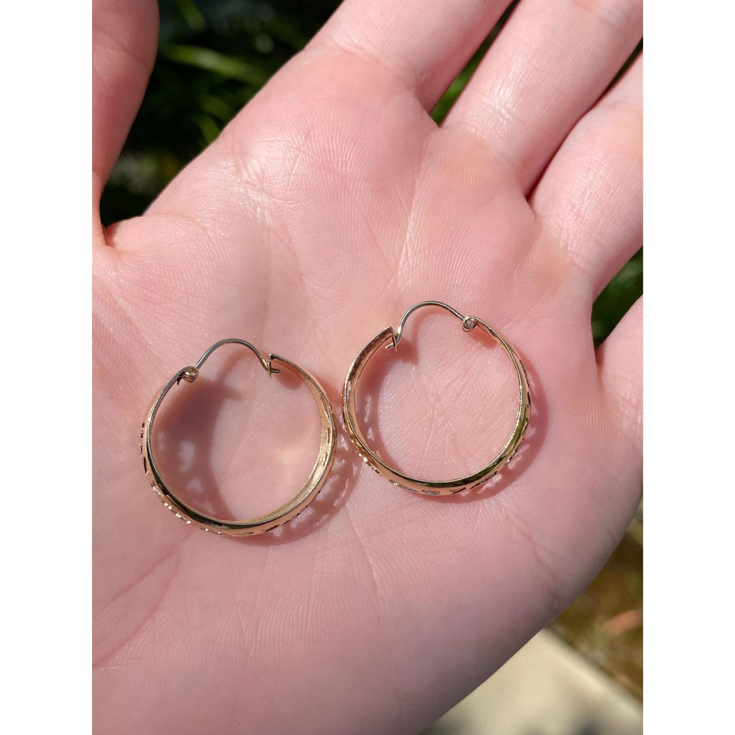 Vintage Solid 14k Yellow Gold Open Work Design Hoop Earrings