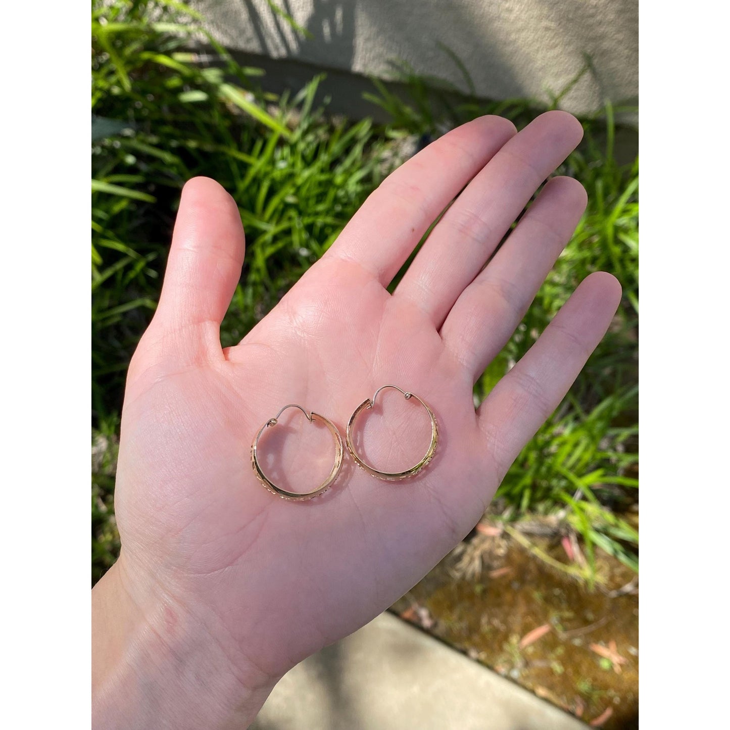 Vintage Solid 14k Yellow Gold Open Work Design Hoop Earrings