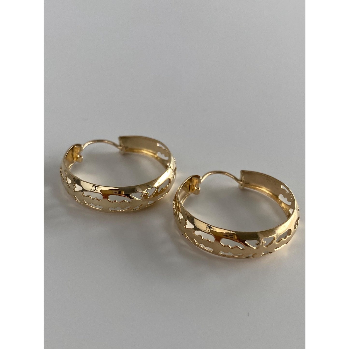 Vintage Solid 14k Yellow Gold Open Work Design Hoop Earrings