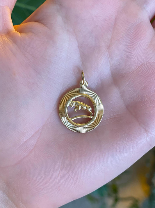 Vintage Solid 14k Yellow Gold Engine Turned Ram Charm