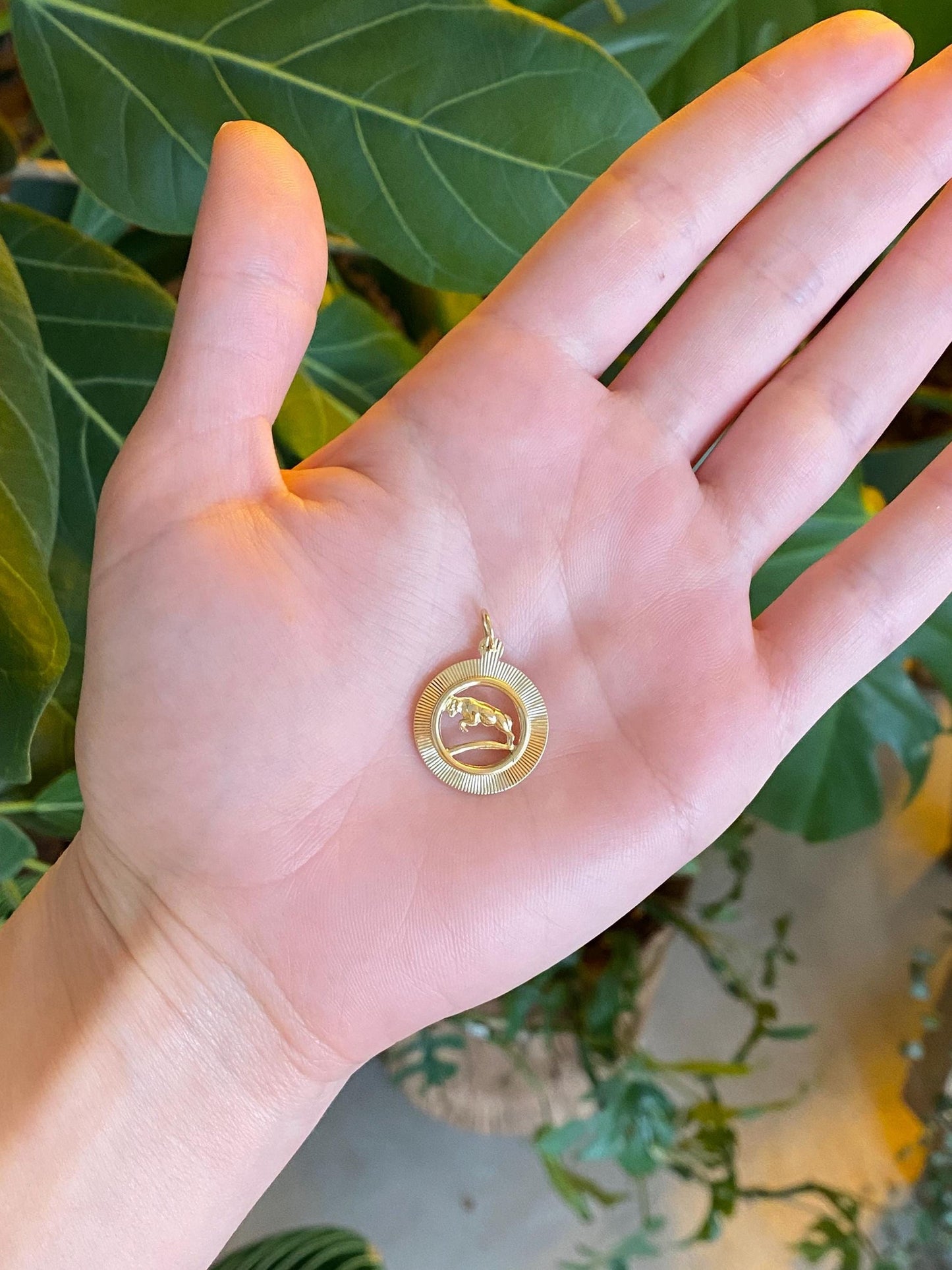 Vintage Solid 14k Yellow Gold Engine Turned Ram Charm