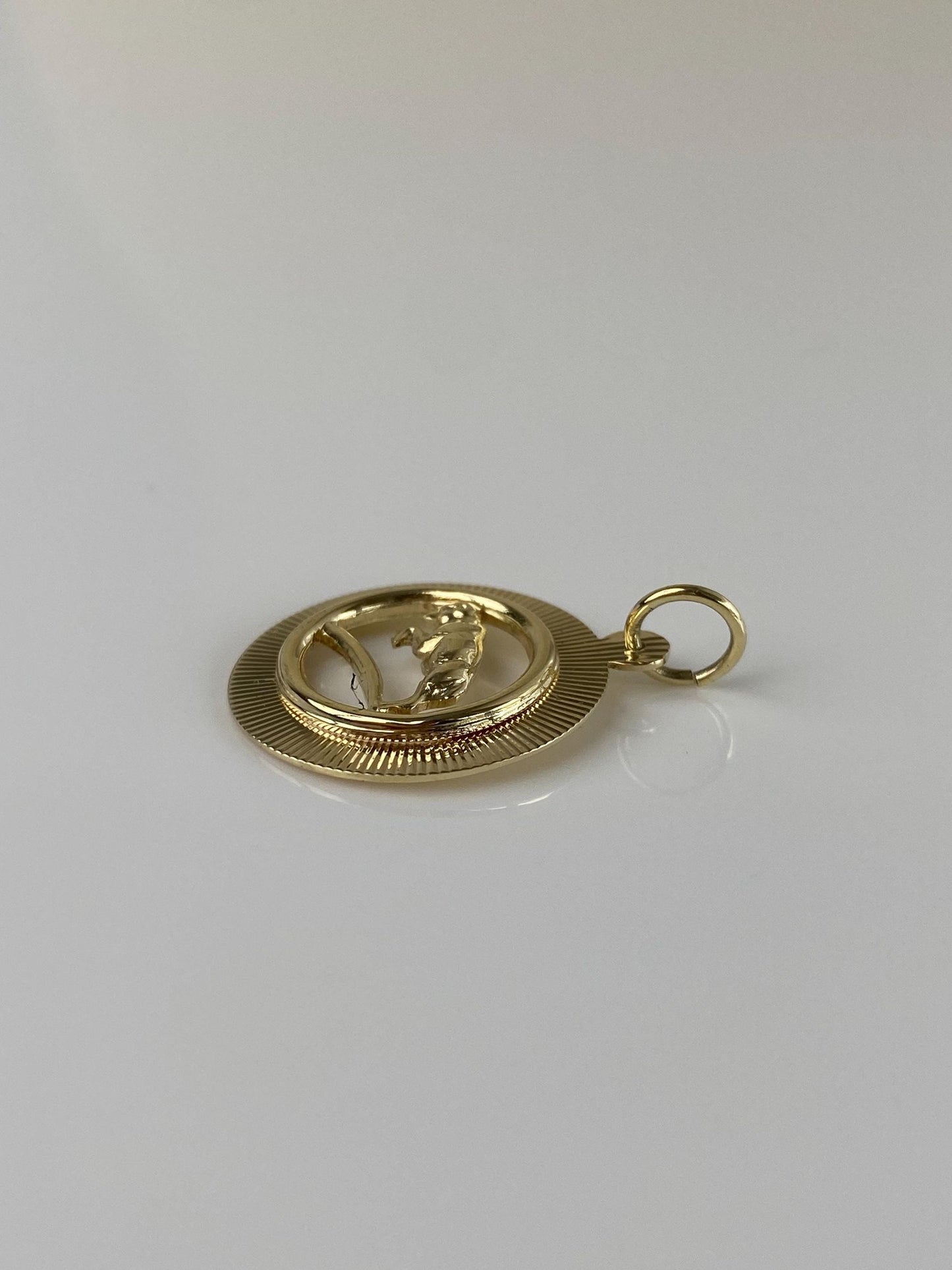 Vintage Solid 14k Yellow Gold Engine Turned Ram Charm