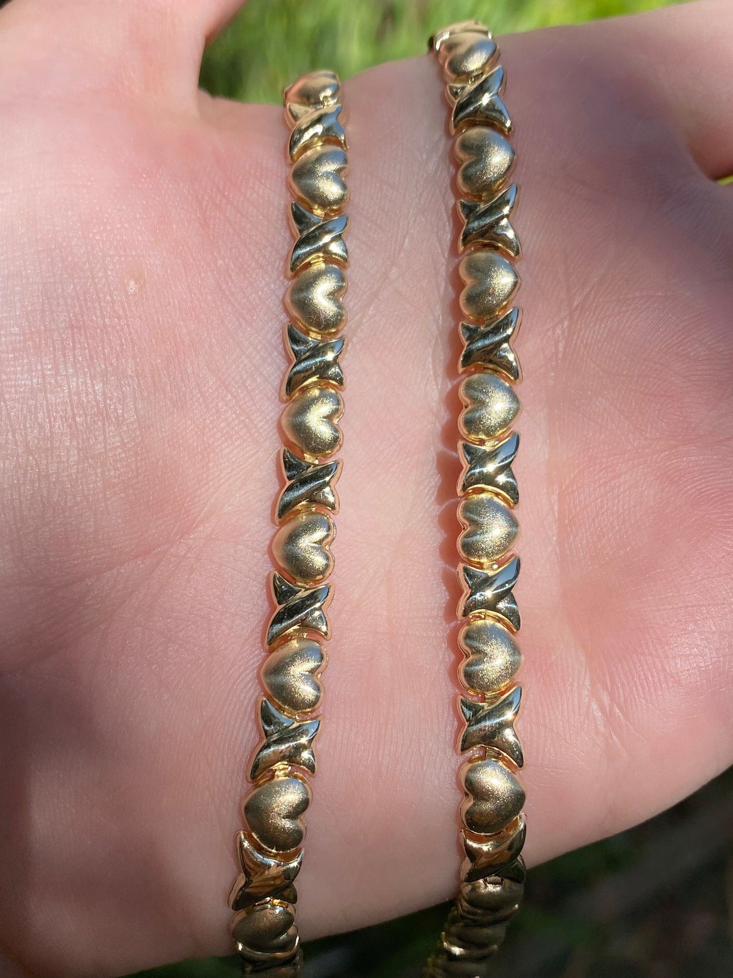 Vintage Solid 10k Yellow Gold Heart X Link Necklace - 16.75 inches