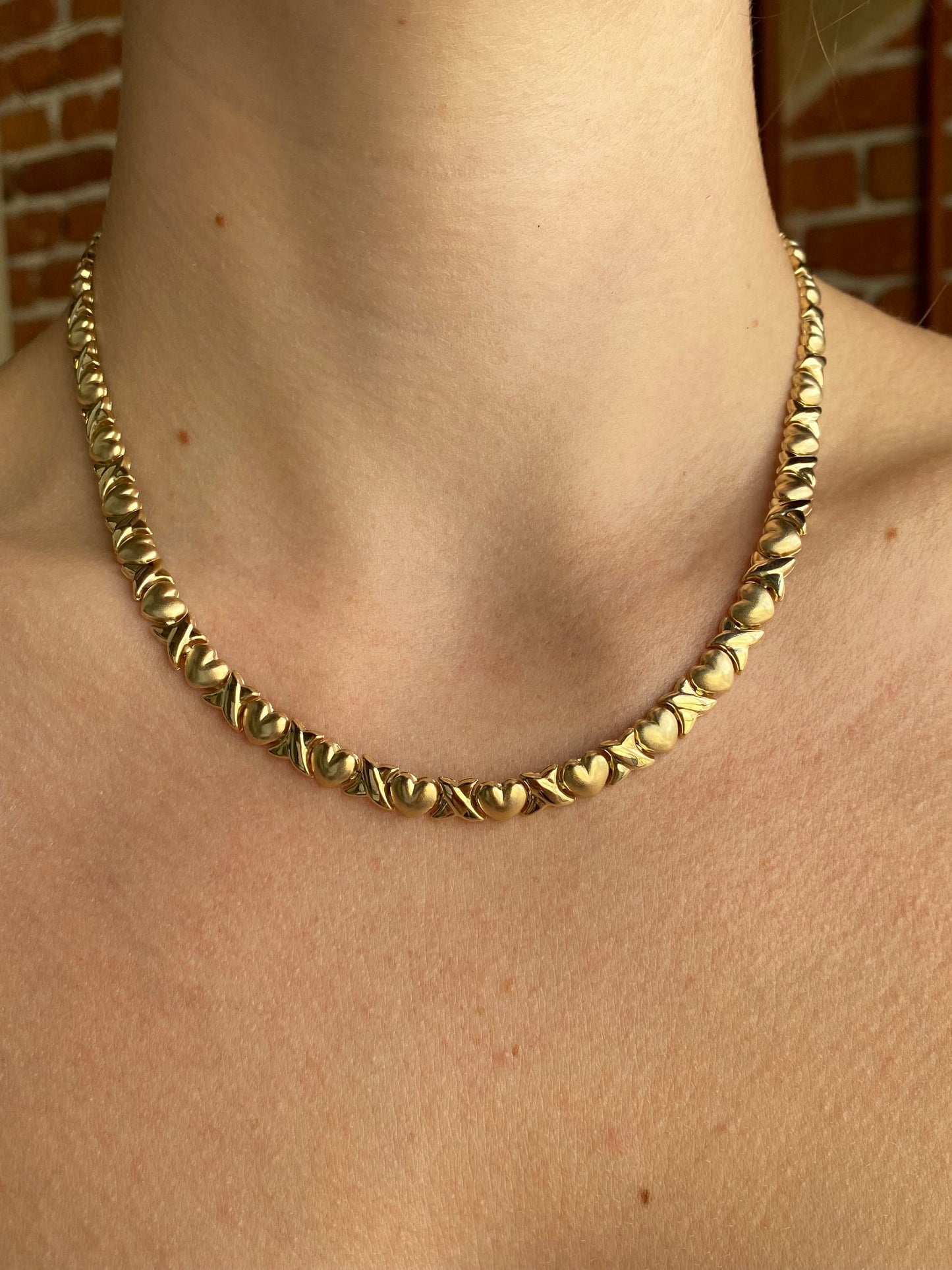 Vintage Solid 10k Yellow Gold Heart X Link Necklace - 16.75 inches