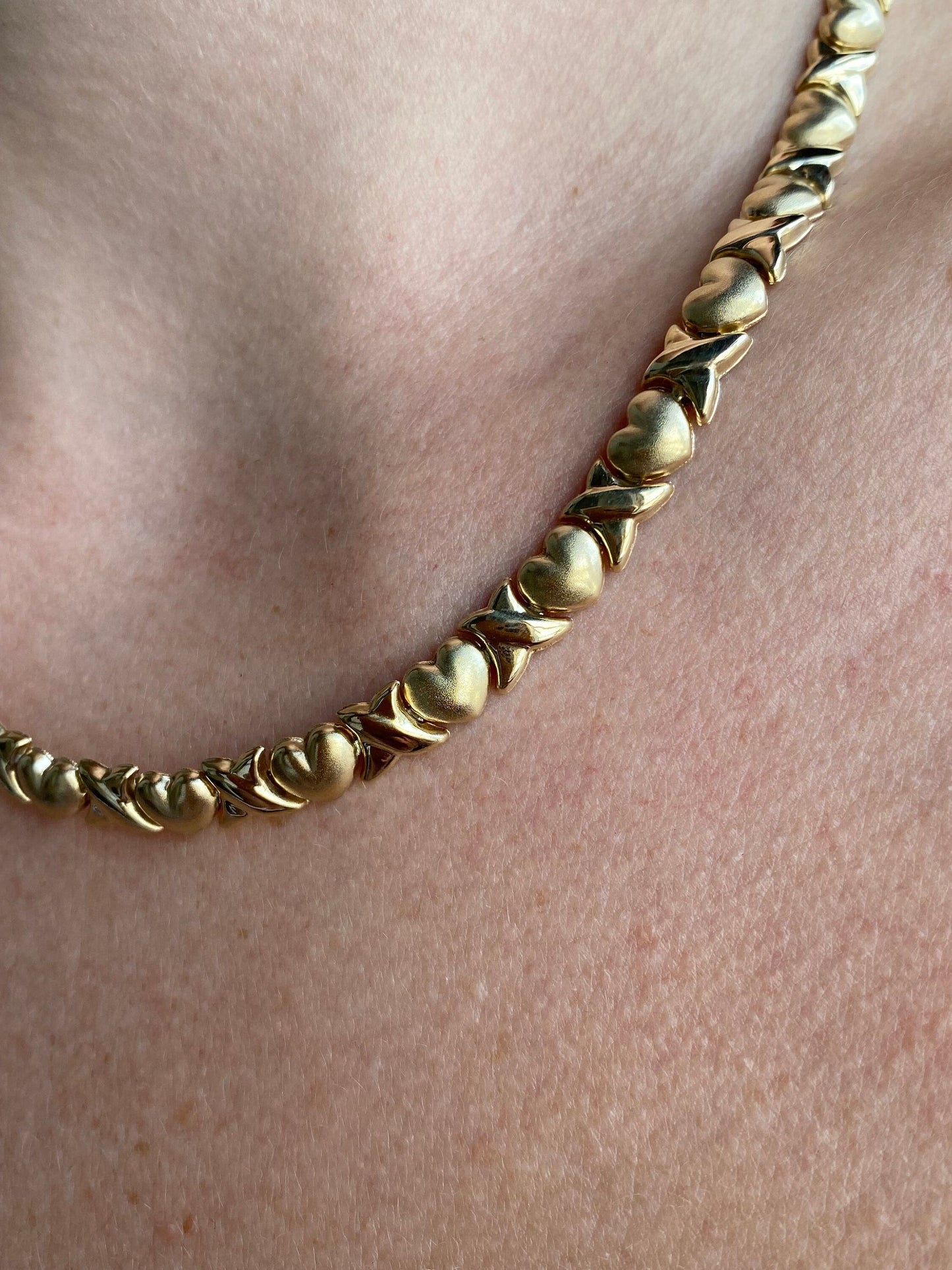 Vintage Solid 10k Yellow Gold Heart X Link Necklace - 16.75 inches