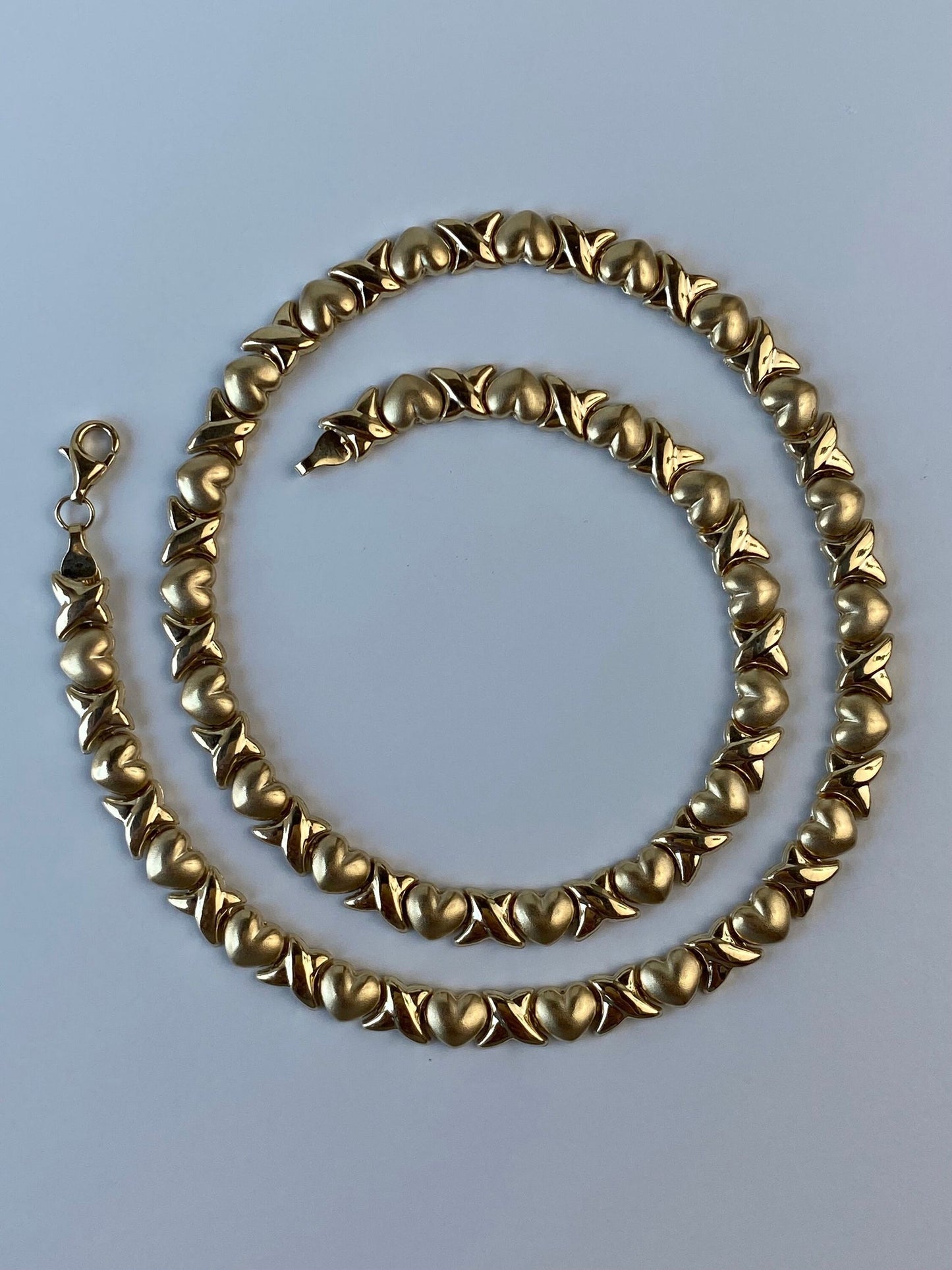 Vintage Solid 10k Yellow Gold Heart X Link Necklace - 16.75 inches