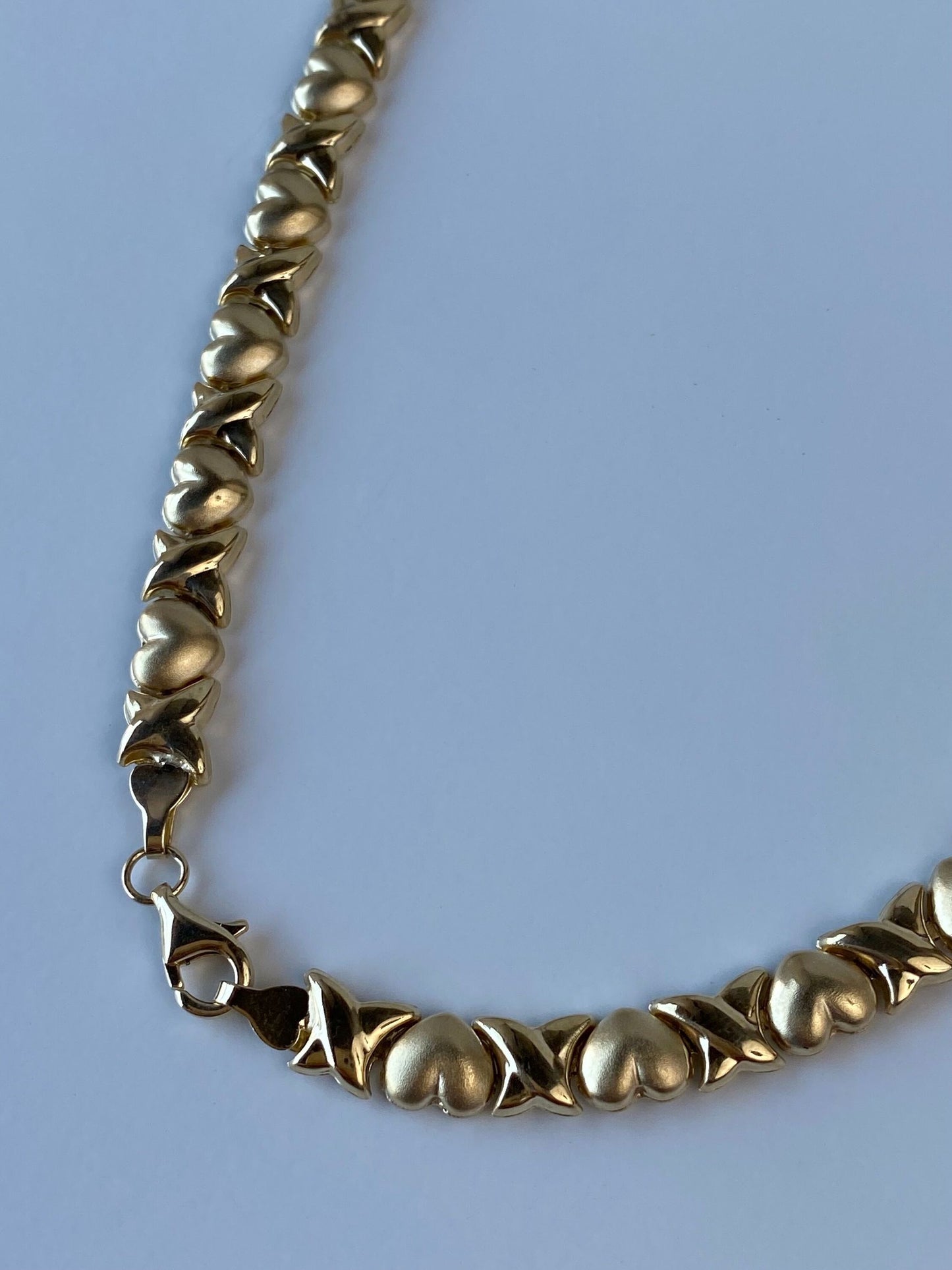 Vintage Solid 10k Yellow Gold Heart X Link Necklace - 16.75 inches