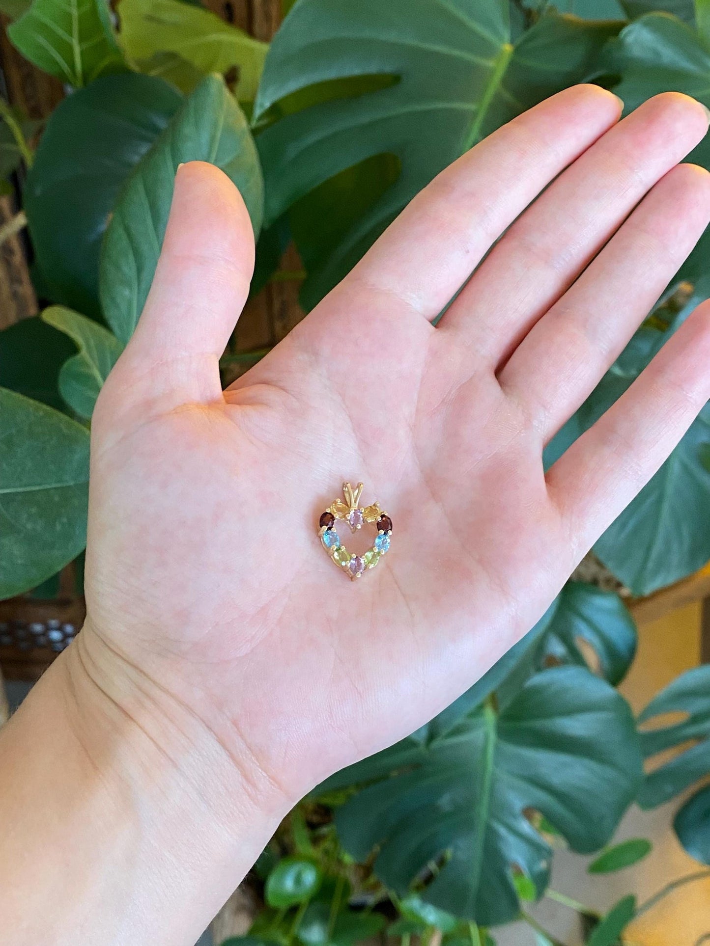 Vintage Solid 10k Yellow Gold Garnet Citrine Topaz Peridot Amethyst Heart Charm