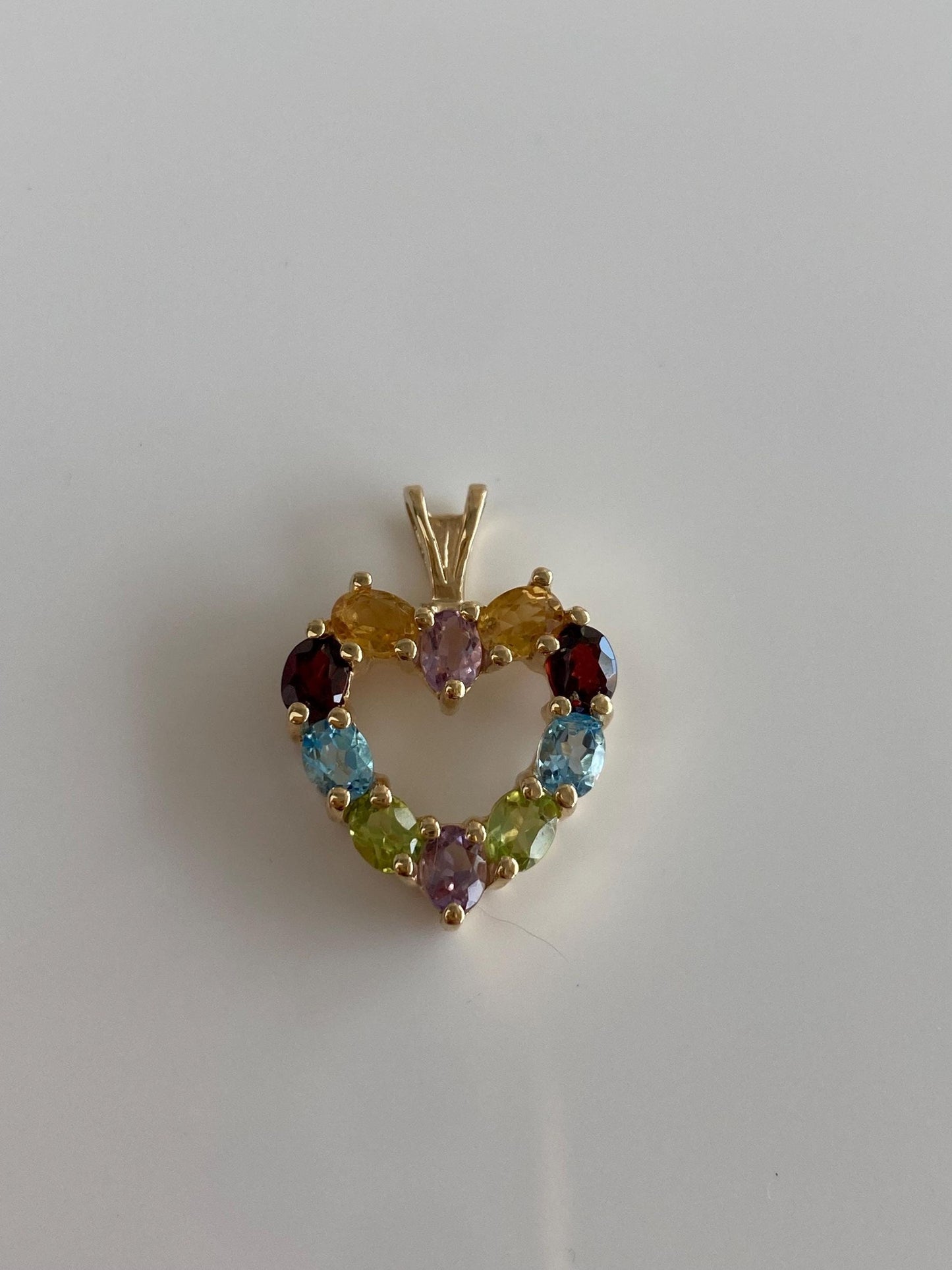 Vintage Solid 10k Yellow Gold Garnet Citrine Topaz Peridot Amethyst Heart Charm