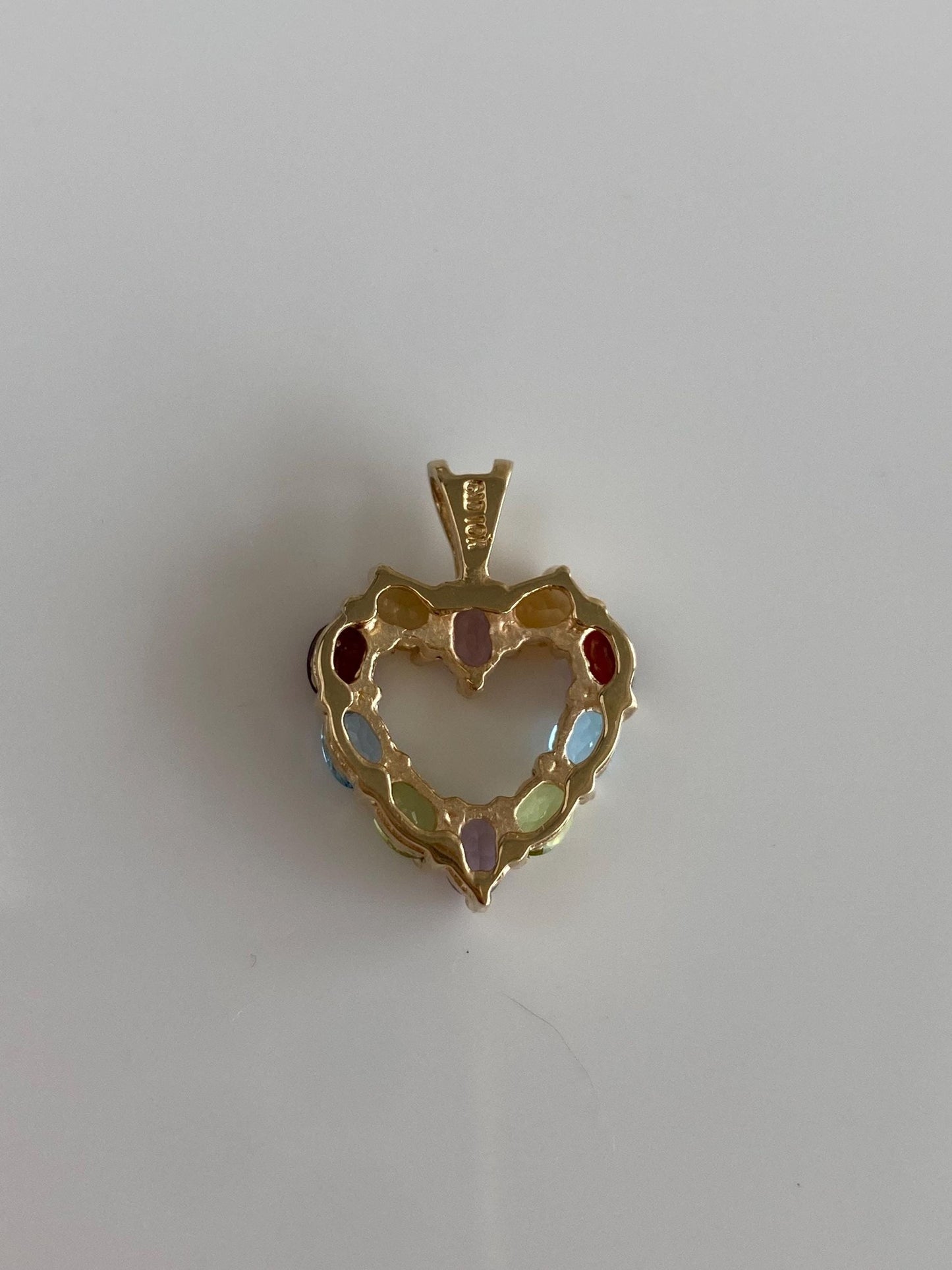 Vintage Solid 10k Yellow Gold Garnet Citrine Topaz Peridot Amethyst Heart Charm