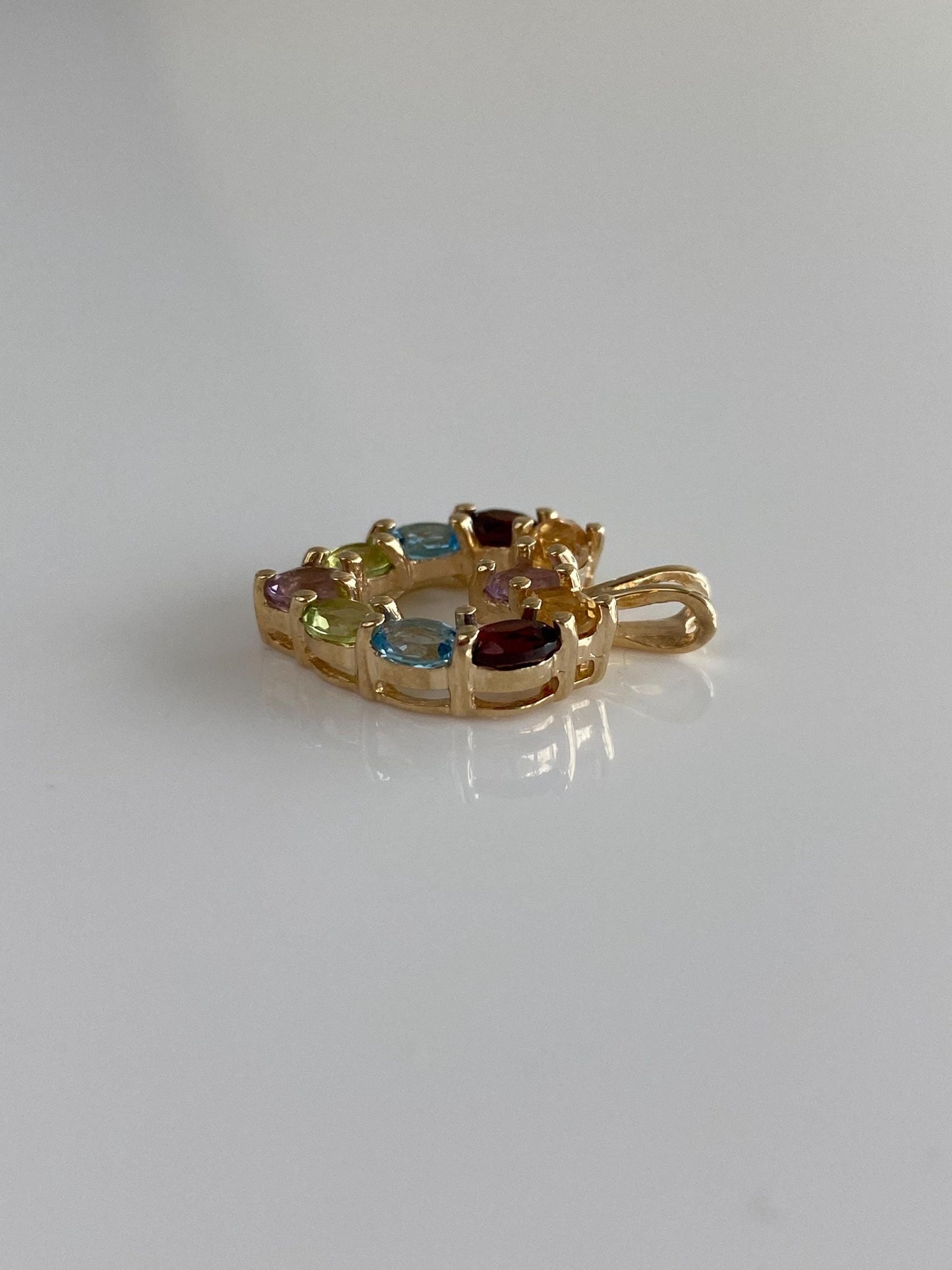 Vintage Solid 10k Yellow Gold Garnet Citrine Topaz Peridot Amethyst Heart Charm