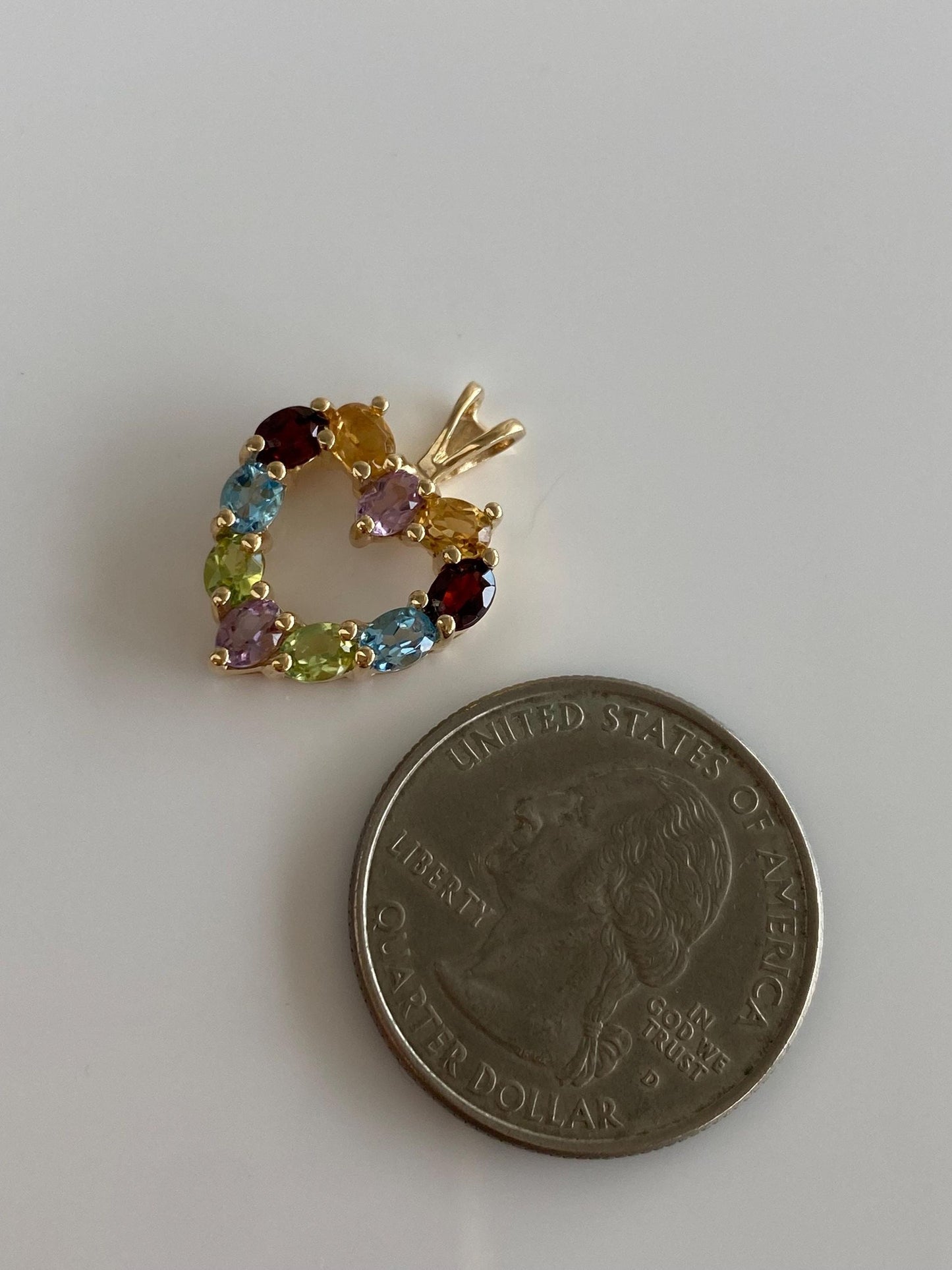 Vintage Solid 10k Yellow Gold Garnet Citrine Topaz Peridot Amethyst Heart Charm