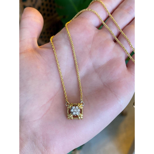 Solid 18k Yellow Gold Diamond Wheat Chain Necklace - 16.5 inches