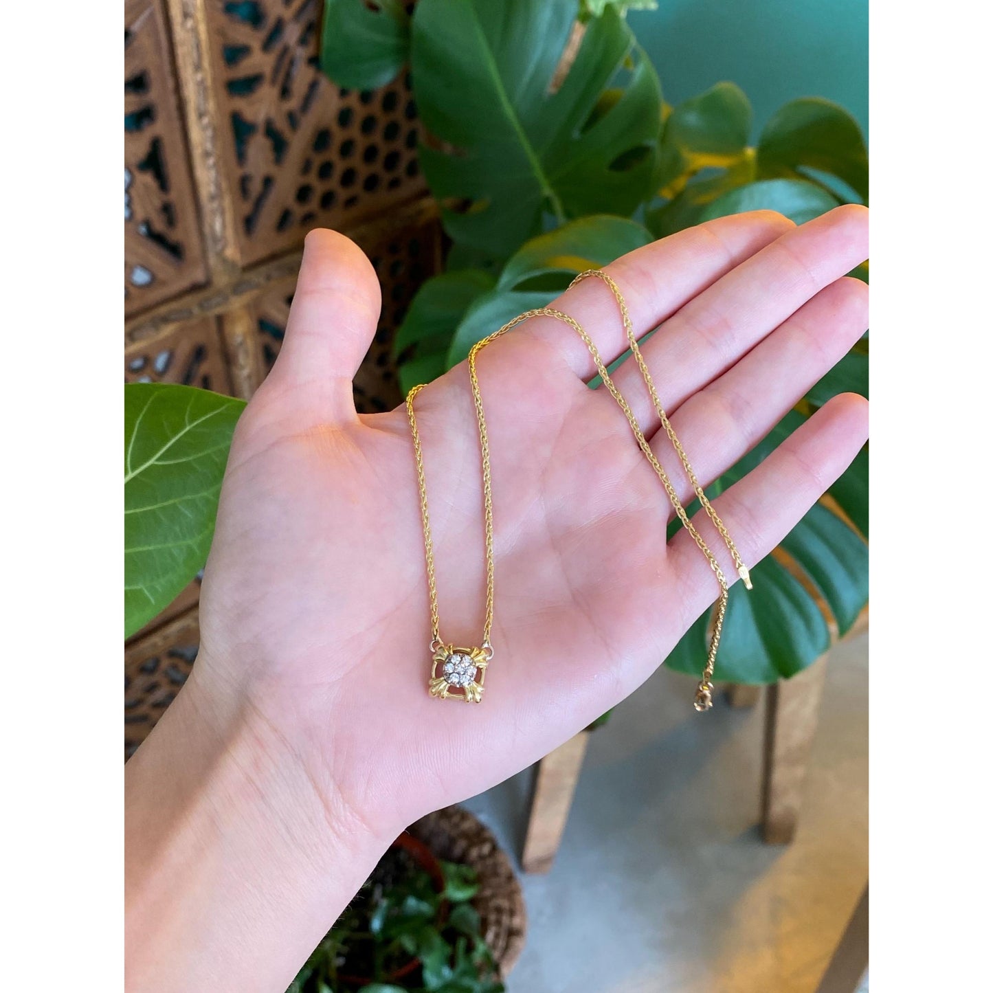 Solid 18k Yellow Gold Diamond Wheat Chain Necklace - 16.5 inches