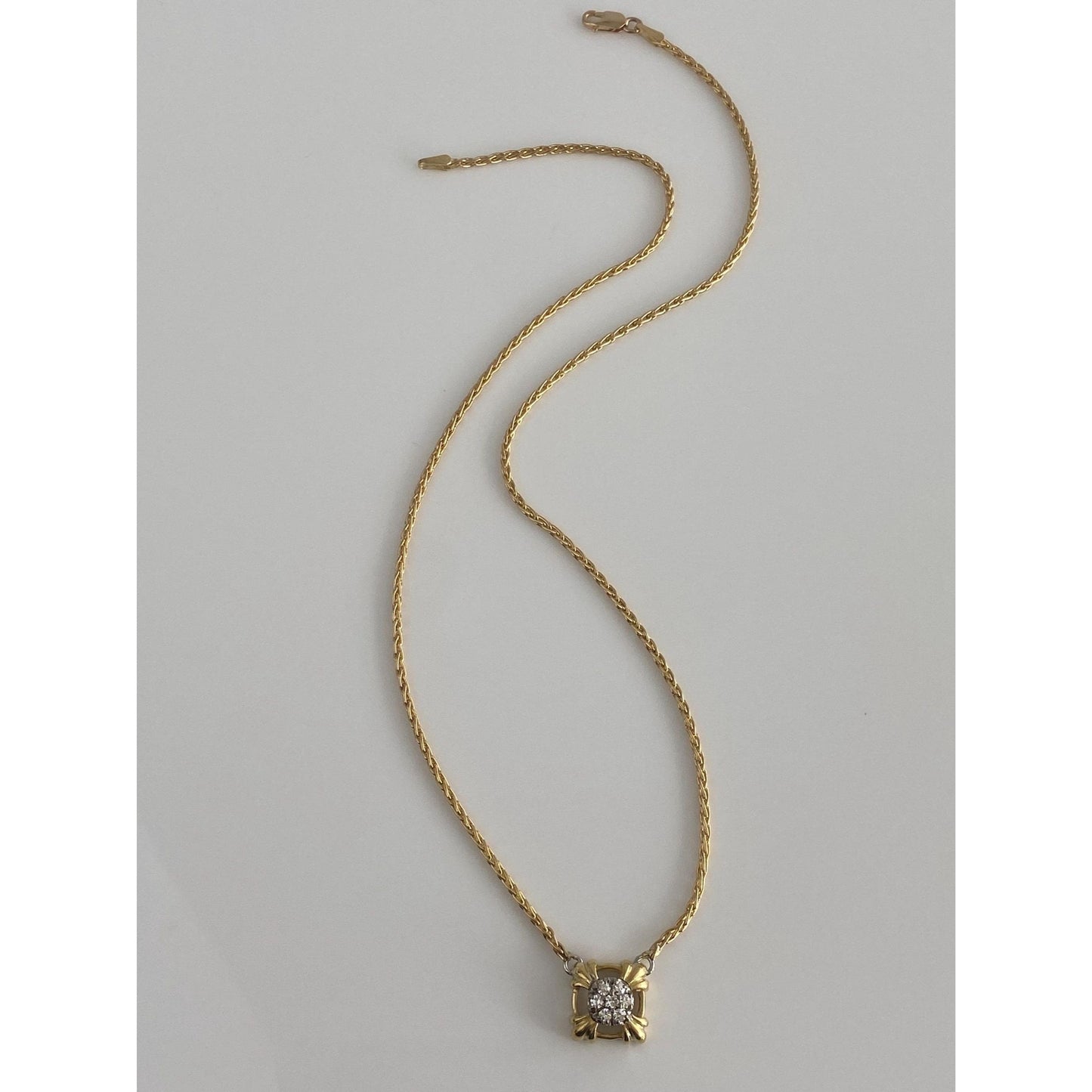 Solid 18k Yellow Gold Diamond Wheat Chain Necklace - 16.5 inches