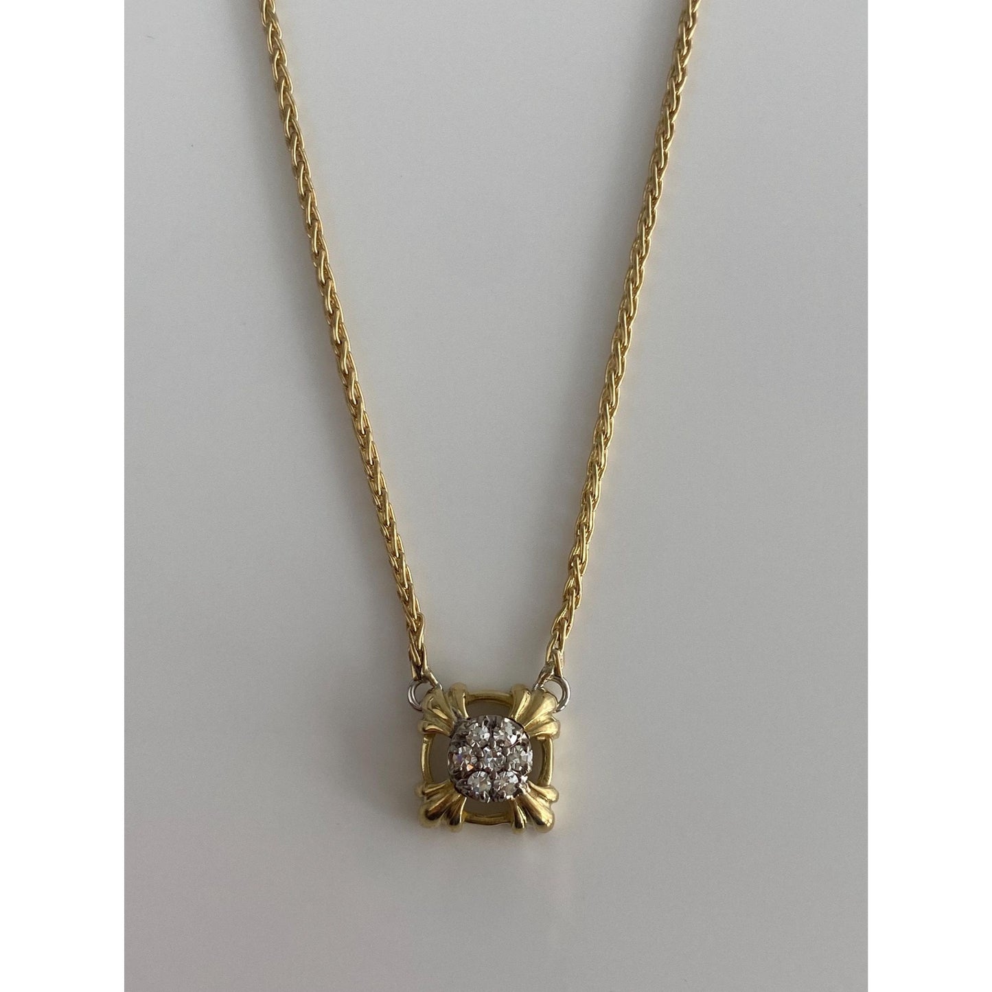 Solid 18k Yellow Gold Diamond Wheat Chain Necklace - 16.5 inches