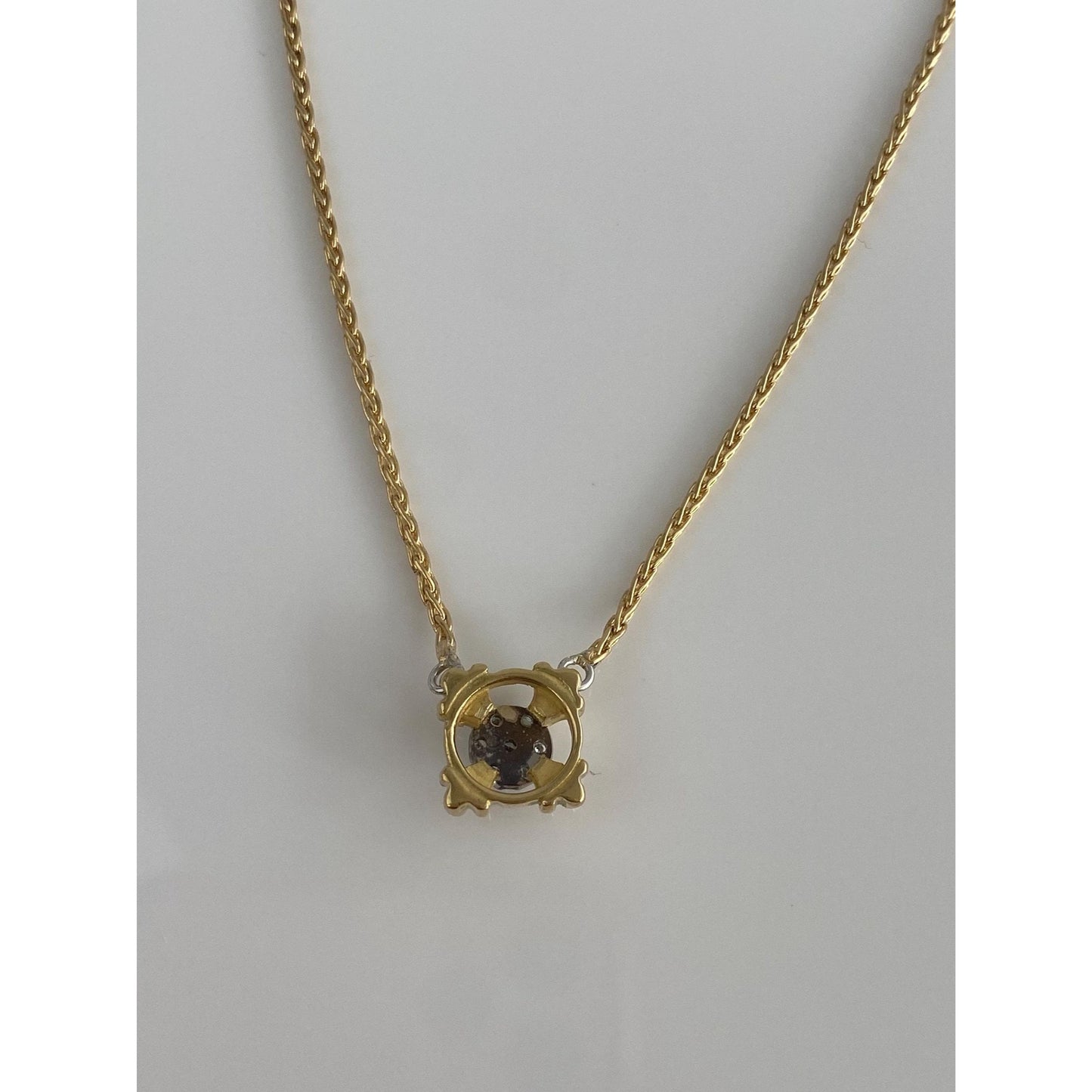 Solid 18k Yellow Gold Diamond Wheat Chain Necklace - 16.5 inches