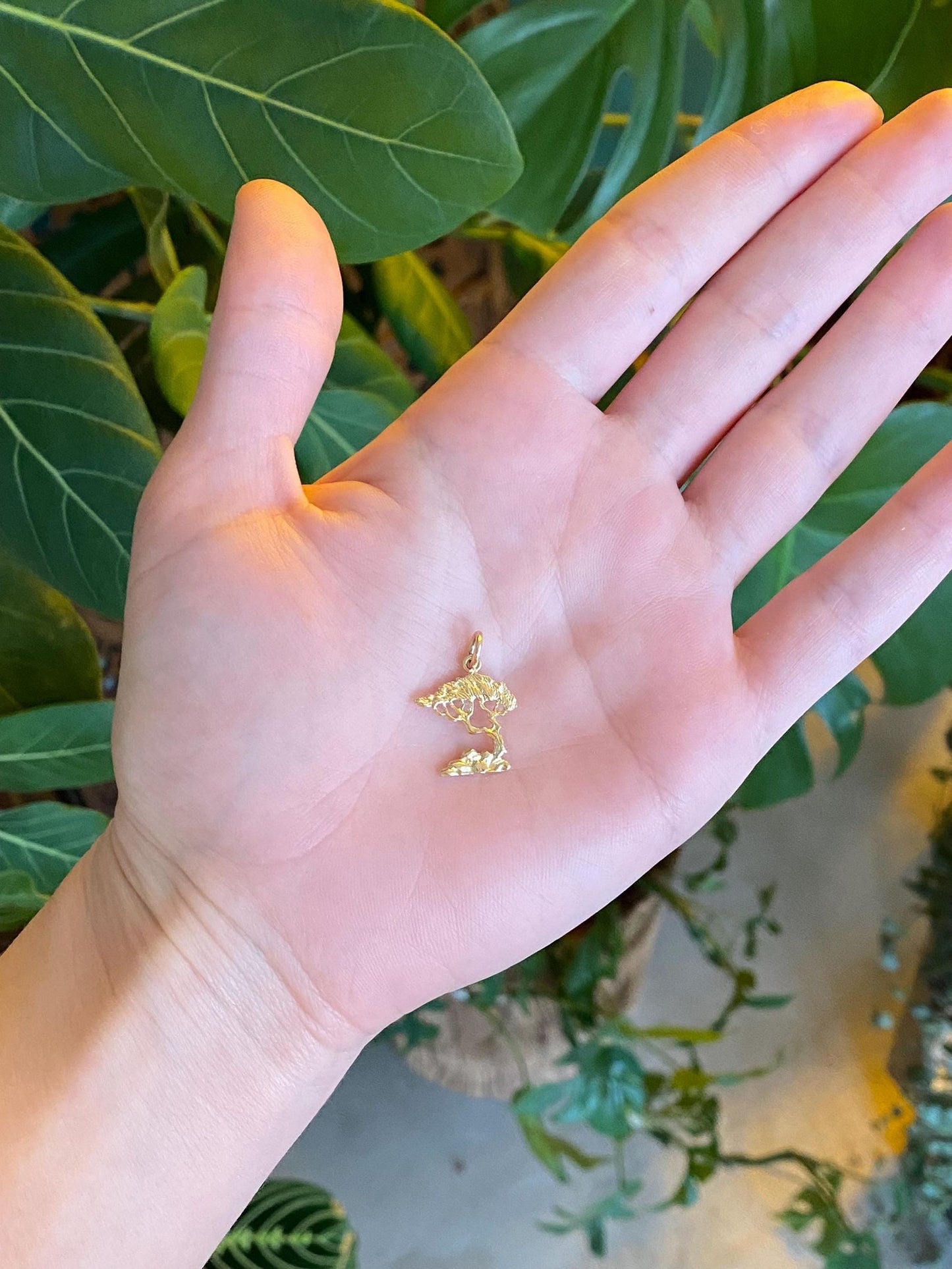 Vintage Solid 14k Yellow Gold Bonsai Tree Charm